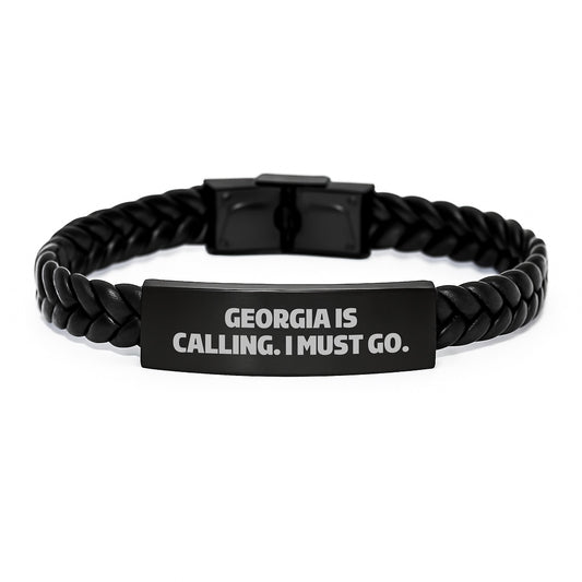 Georgia Calling Interlaced Leather Bracelet, Funny Quote Gifts from Friends, Unique Birthday Unique Gifts for Georgia Men and Women - Image 1