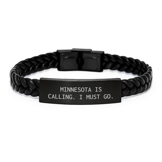 Minnesota Interlaced Leather Bracelet, 'Minnesota Is Calling. I Must Go.' Quote, Unique Gifts for Friends from Minnesota - Image 1
