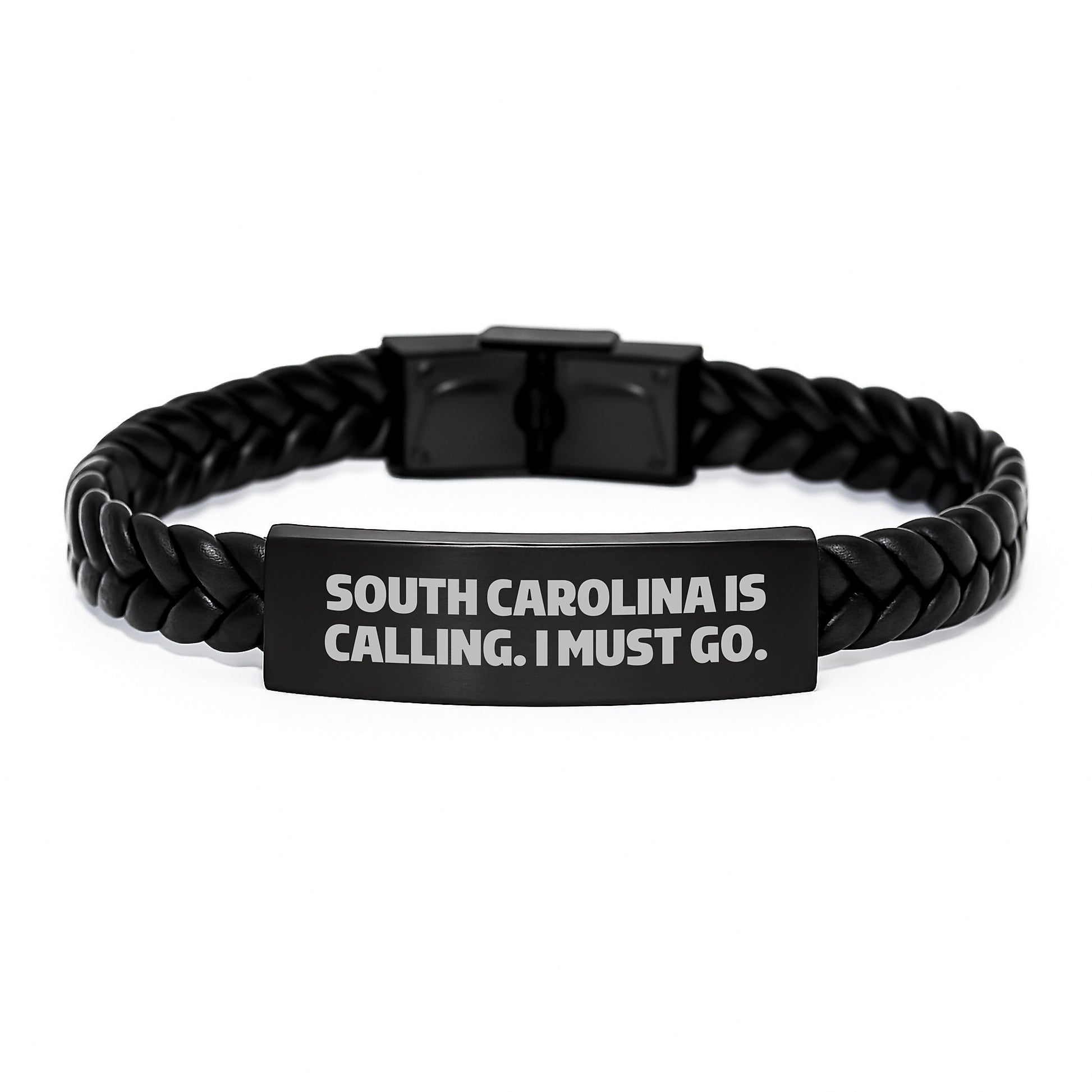 Funny South Carolina Gifts, Interlaced Leather Bracelet for Birthday, 'South Carolina Is Calling. I Must Go.' Quote, Gifts from Friends, Gifts for South Carolina Lovers - Image 1