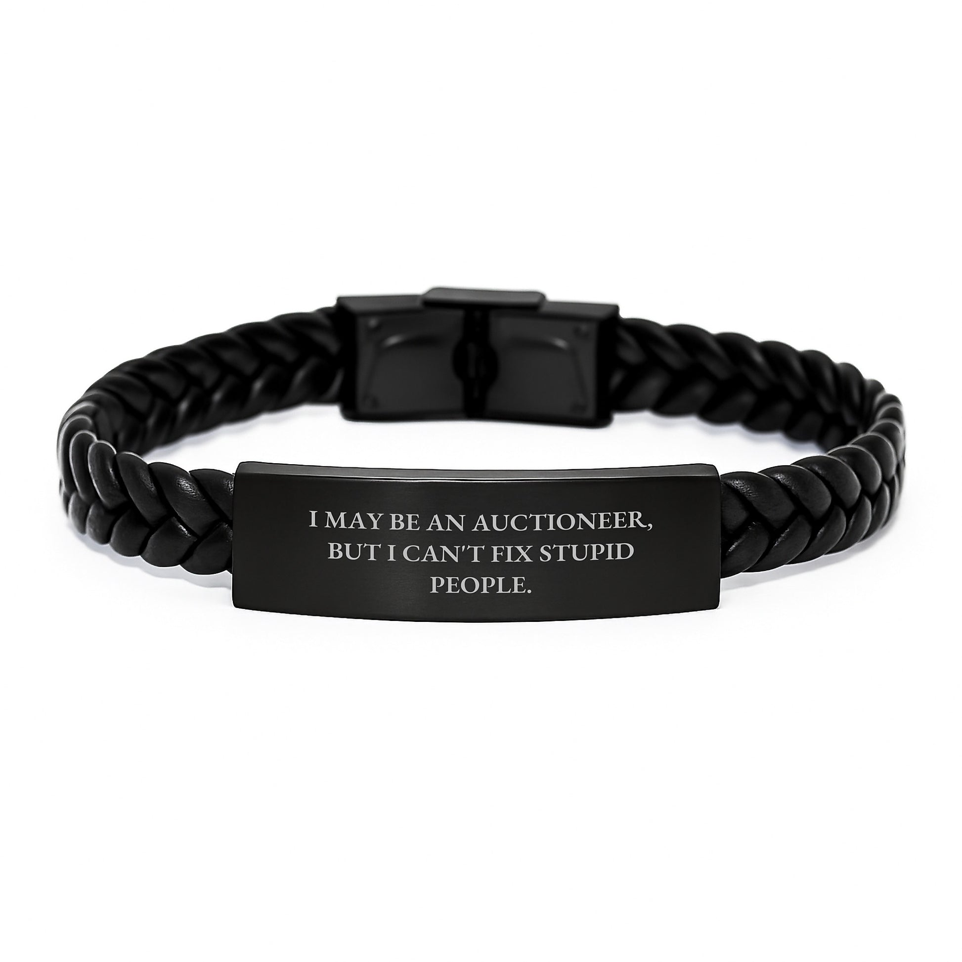 Funny Auctioneer Gifts for Men, Women, Friends, Coworkers - Interlaced Leather Bracelet with Engraved Stainless Steel, Birthday Unique Gifts from Family - Image 1