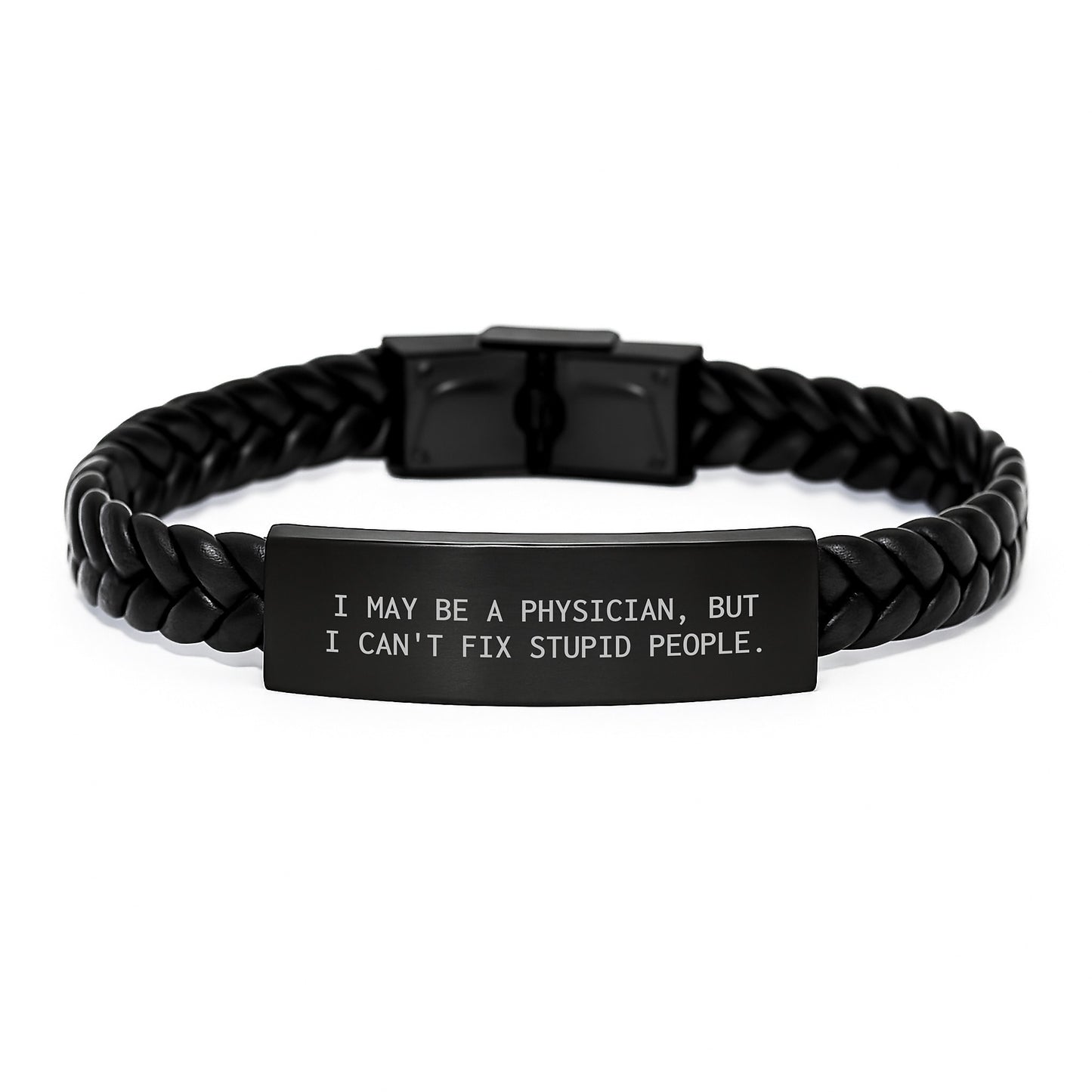 Funny Physician Gifts for Him, Interlaced Leather Bracelet with Engraved Stainless Steel, Unique Graduation Gifts from Men to Doctors - Image 1