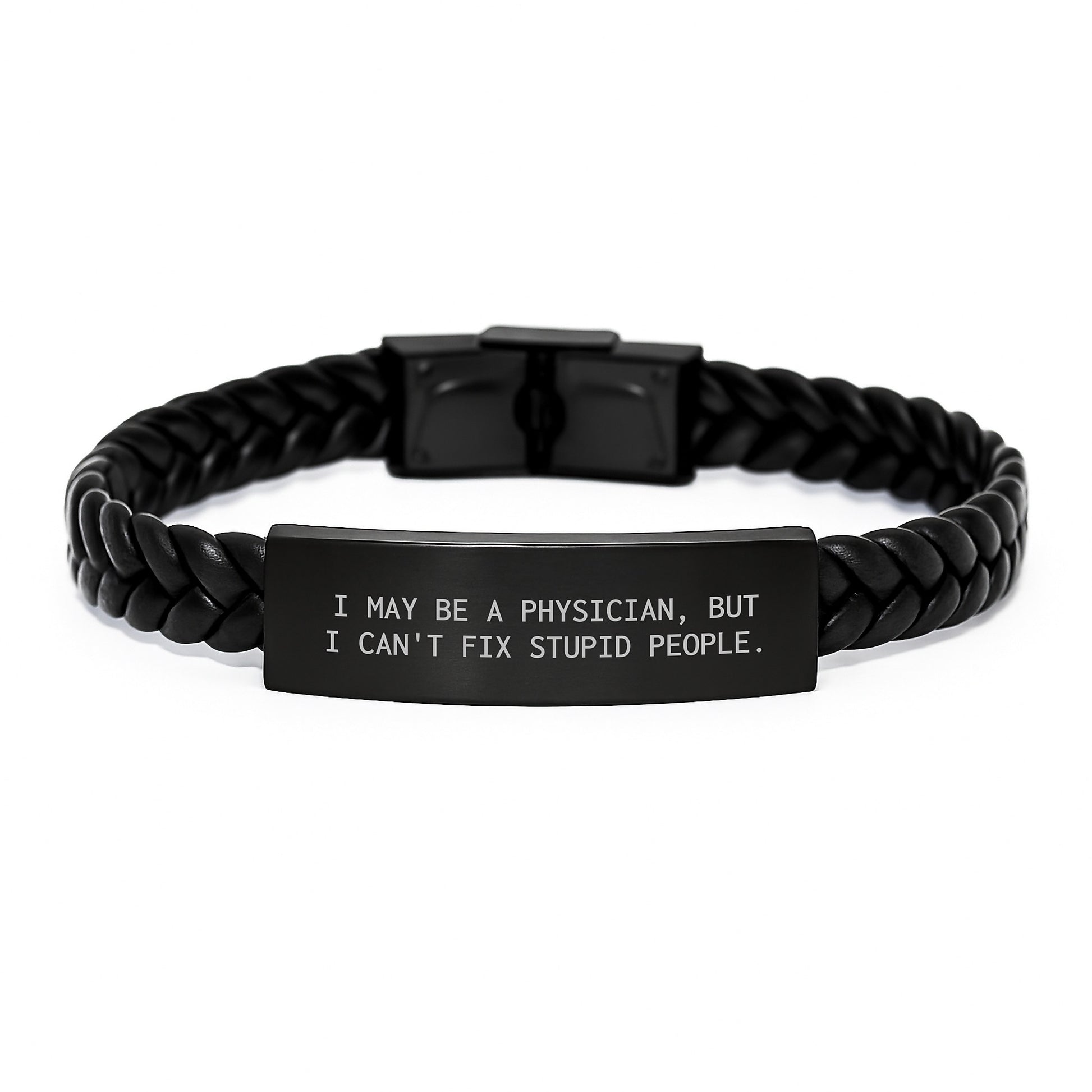 Funny Physician Gifts for Him, Interlaced Leather Bracelet with Engraved Stainless Steel, Unique Graduation Gifts from Men to Doctors - Image 1