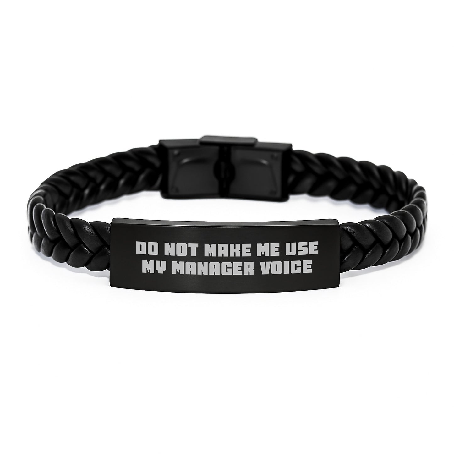 Funny Manager Gifts, 'Do Not Make Me Use My Manager Voice' Interlaced Leather Bracelet for Graduation, Men, Women, Coworkers, Family, Gifts from Friends - Image 1