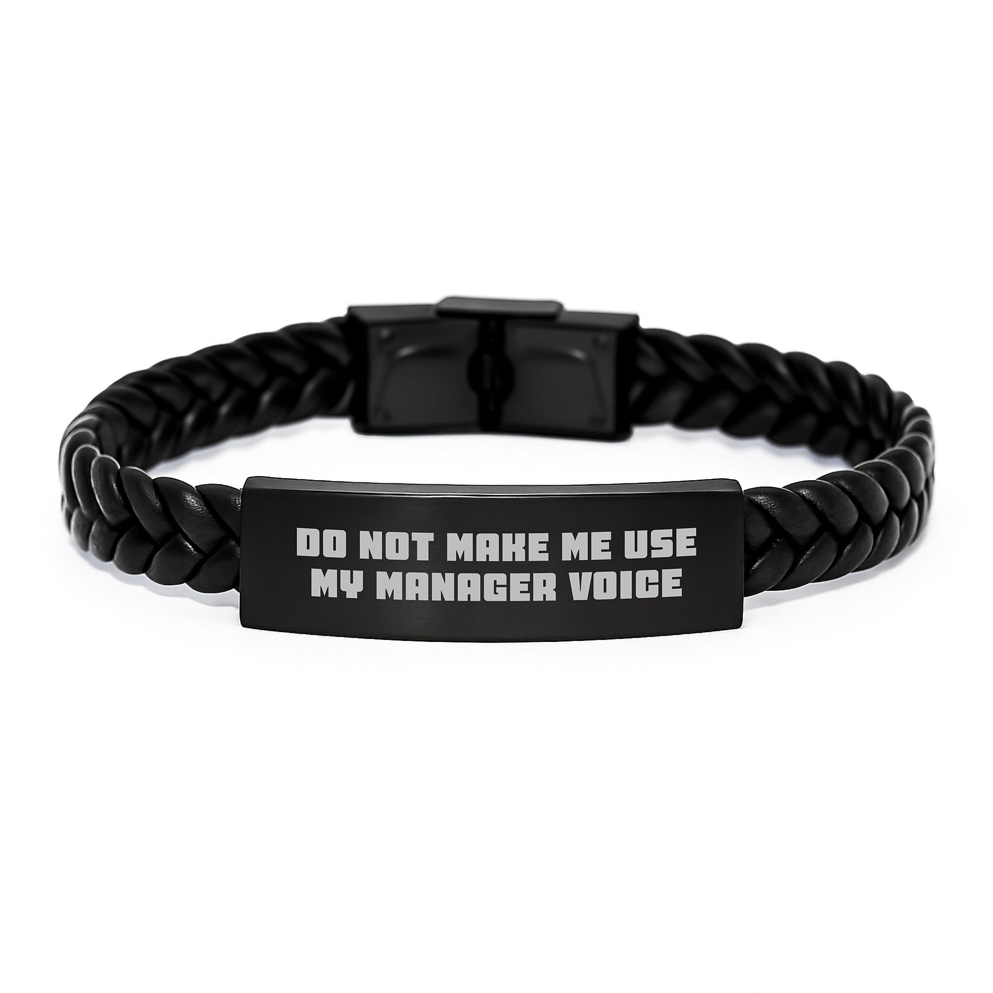 Funny Manager Gifts, 'Do Not Make Me Use My Manager Voice' Interlaced Leather Bracelet for Graduation, Men, Women, Coworkers, Family, Gifts from Friends - Image 1