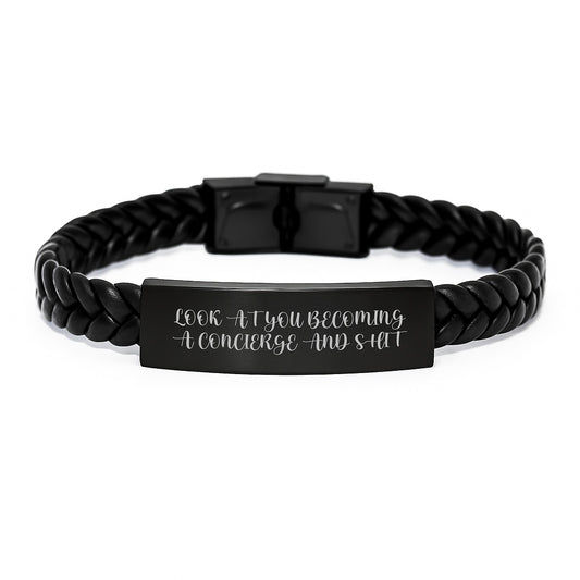 Funny Concierge Gifts for Men, Unique Interlaced Leather Bracelet with Stainless Steel, Graduation Unique Gifts from Friends to Sons - Image 1