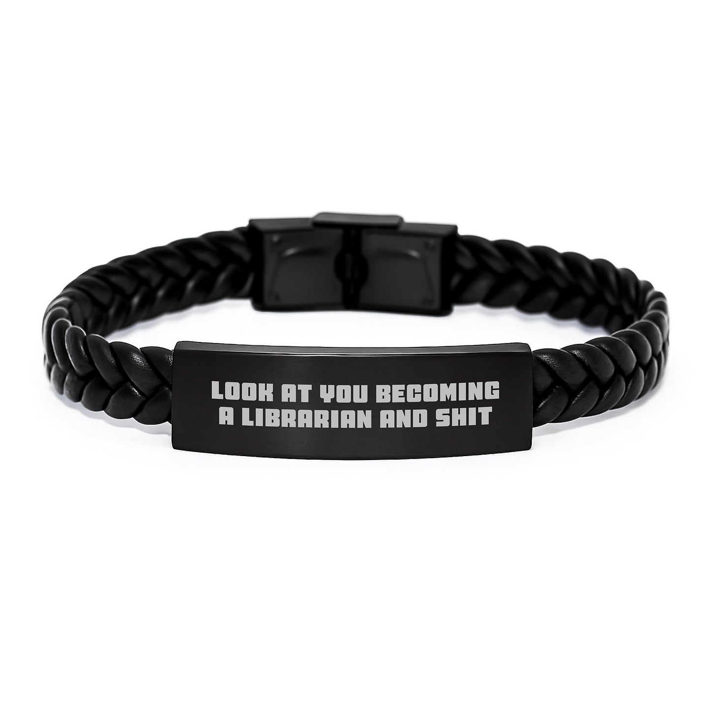 Librarian Inspirational Gifts from Friends, Unique Interlaced Leather Bracelets for Men, Women, Coworkers, or Family Members - Funny Quote 'Look At You Becoming' - Image 1