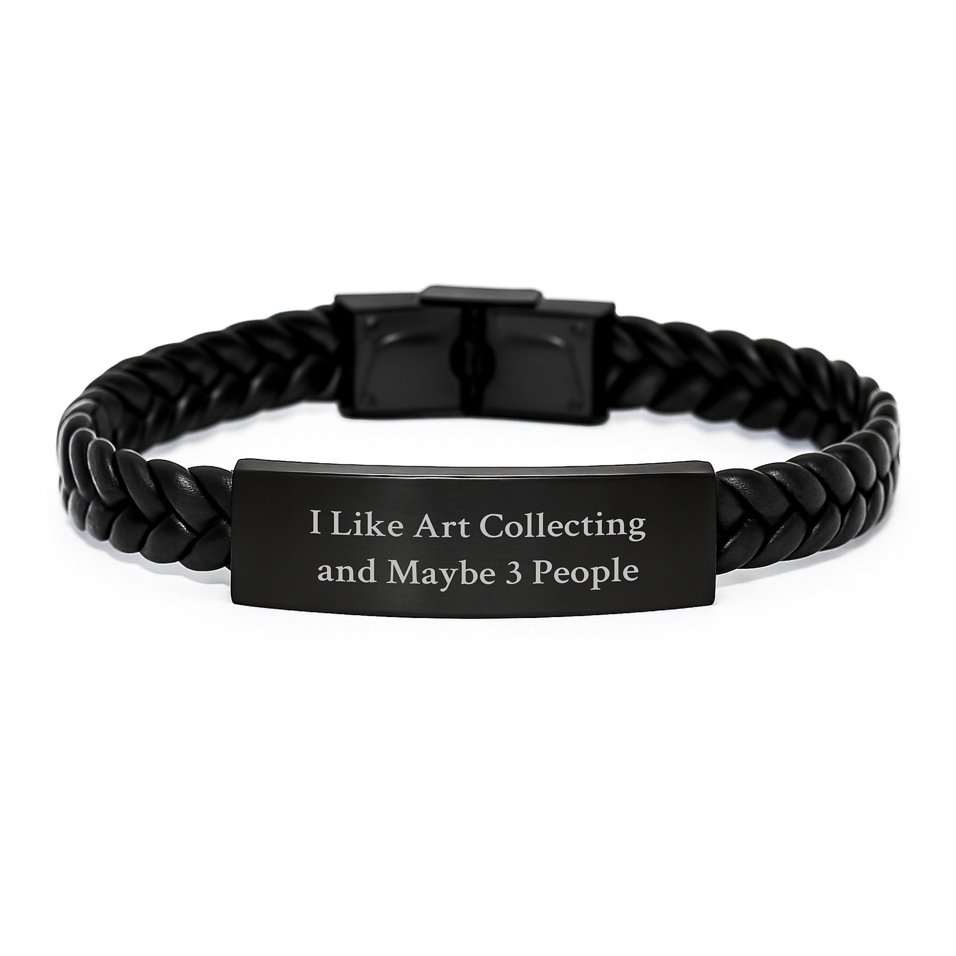Funny Art Collecting Gifts for Friends, Unique Interlaced Leather Bracelet with Stainless Steel and PU Leather, 'I Like Art Collecting And Maybe 3 People' Quote, Christmas Unique Gifts for Him or Her - Image 1