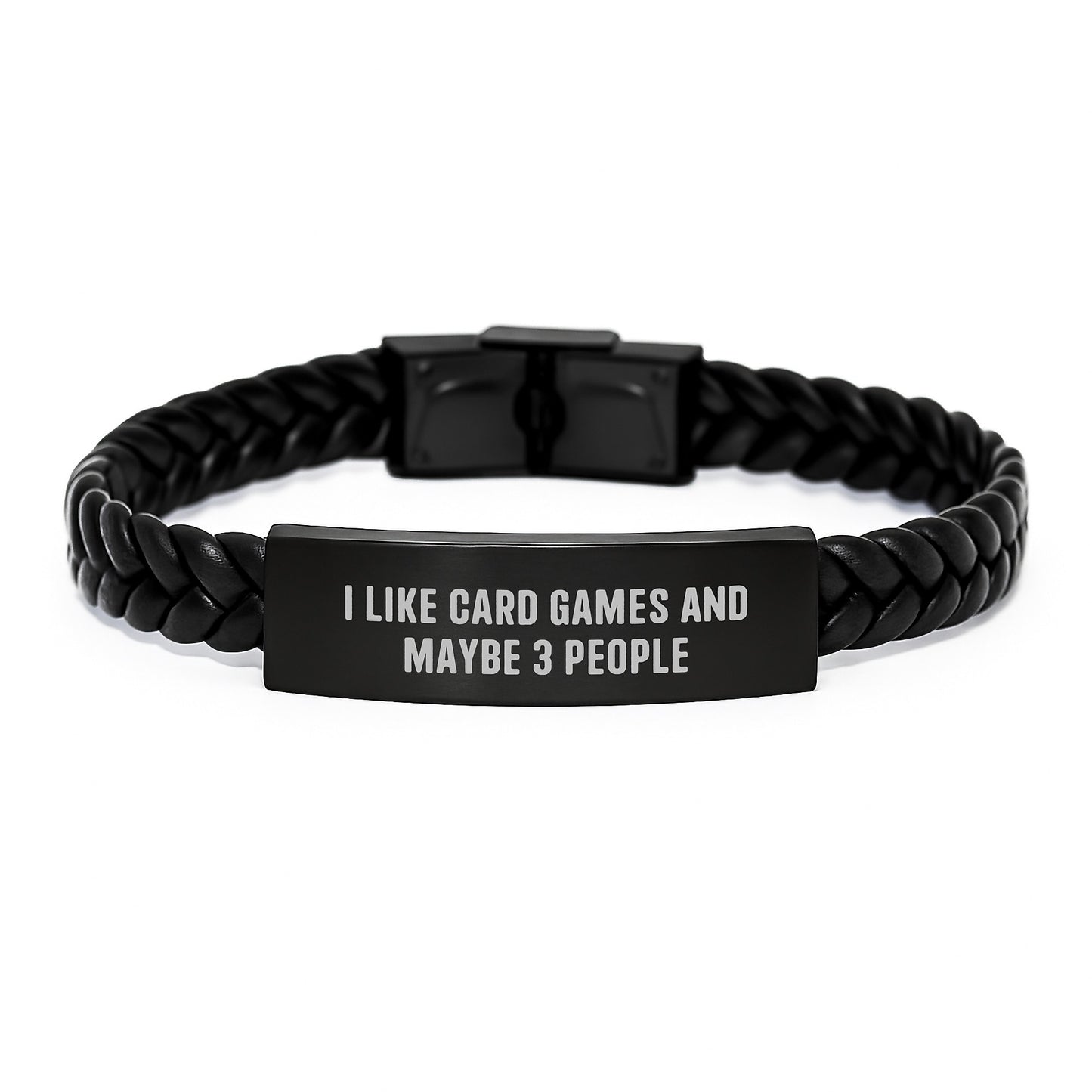 Unique Interlaced Leather Bracelet Gifts for Card Games Enthusiasts, Funny Quote 'I Like Card Games And Maybe 3 People', Perfect Graduation Unique Gifts from Friends to Friends - Image 1
