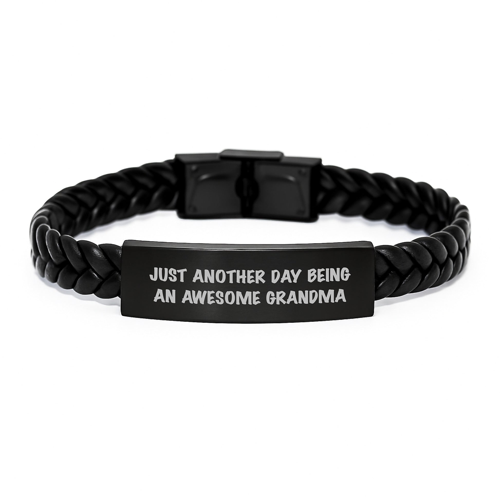 Funny Grandma Gifts from Family for Graduation Unique Interlaced Leather Bracelet with Just Another Day Being An Awesome Grandma Quote - Image 1