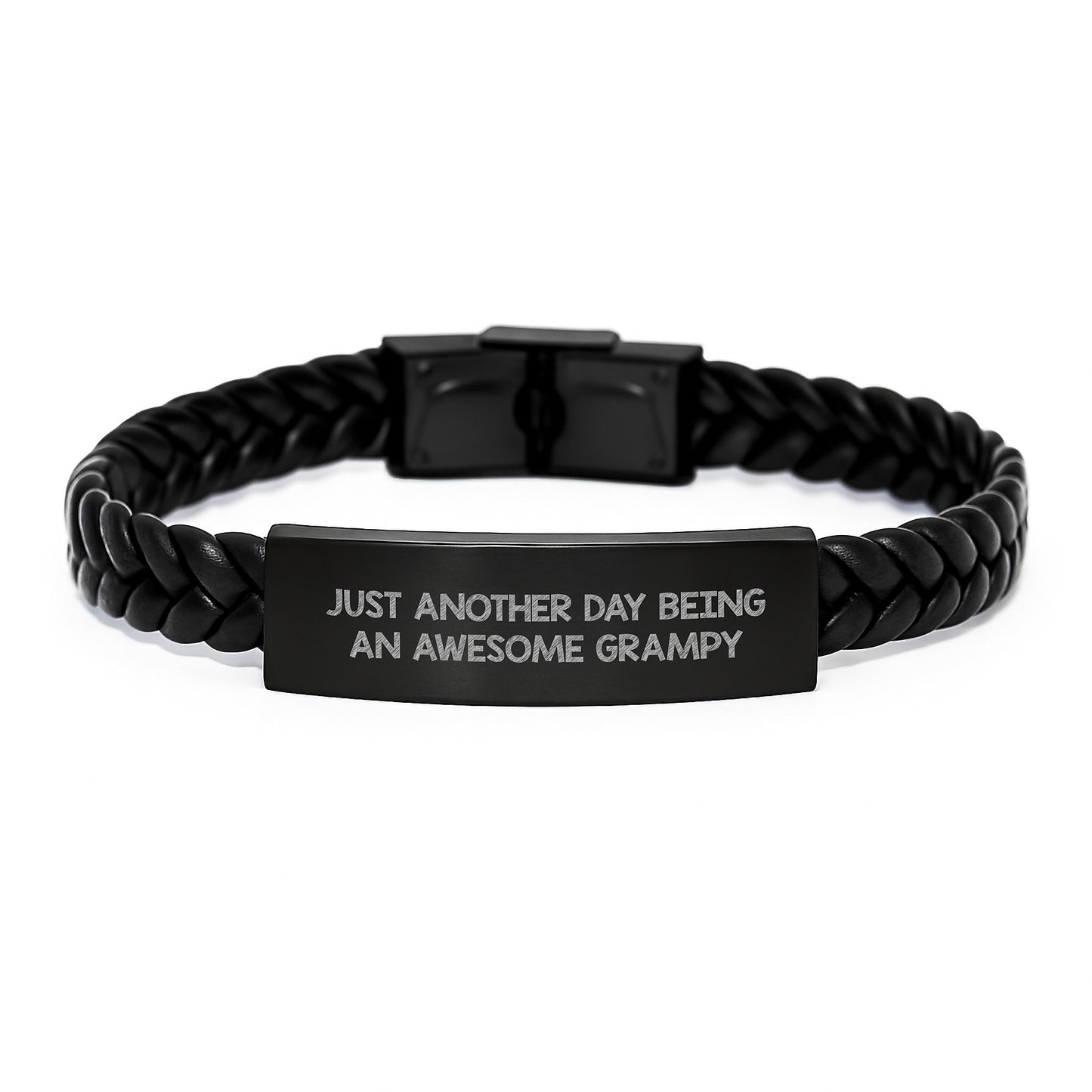 Grampy's Awesome Leather Interlaced Bracelet, Gifts from Family on Mother's Day Unique, Funny Quote about Being an Awesome Grampy - Image 1
