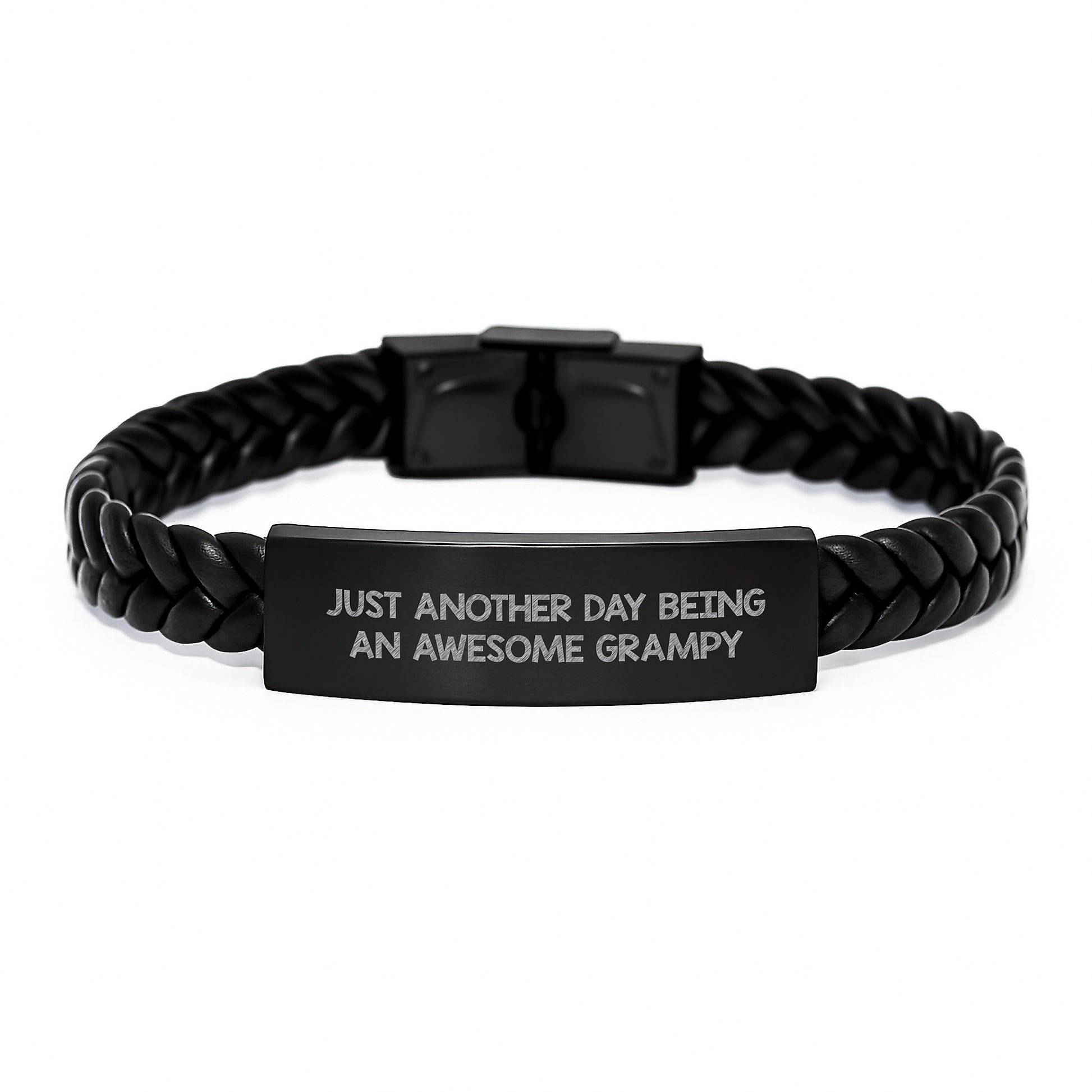 Grampy's Awesome Leather Interlaced Bracelet, Gifts from Family on Mother's Day Unique, Funny Quote about Being an Awesome Grampy - Image 1