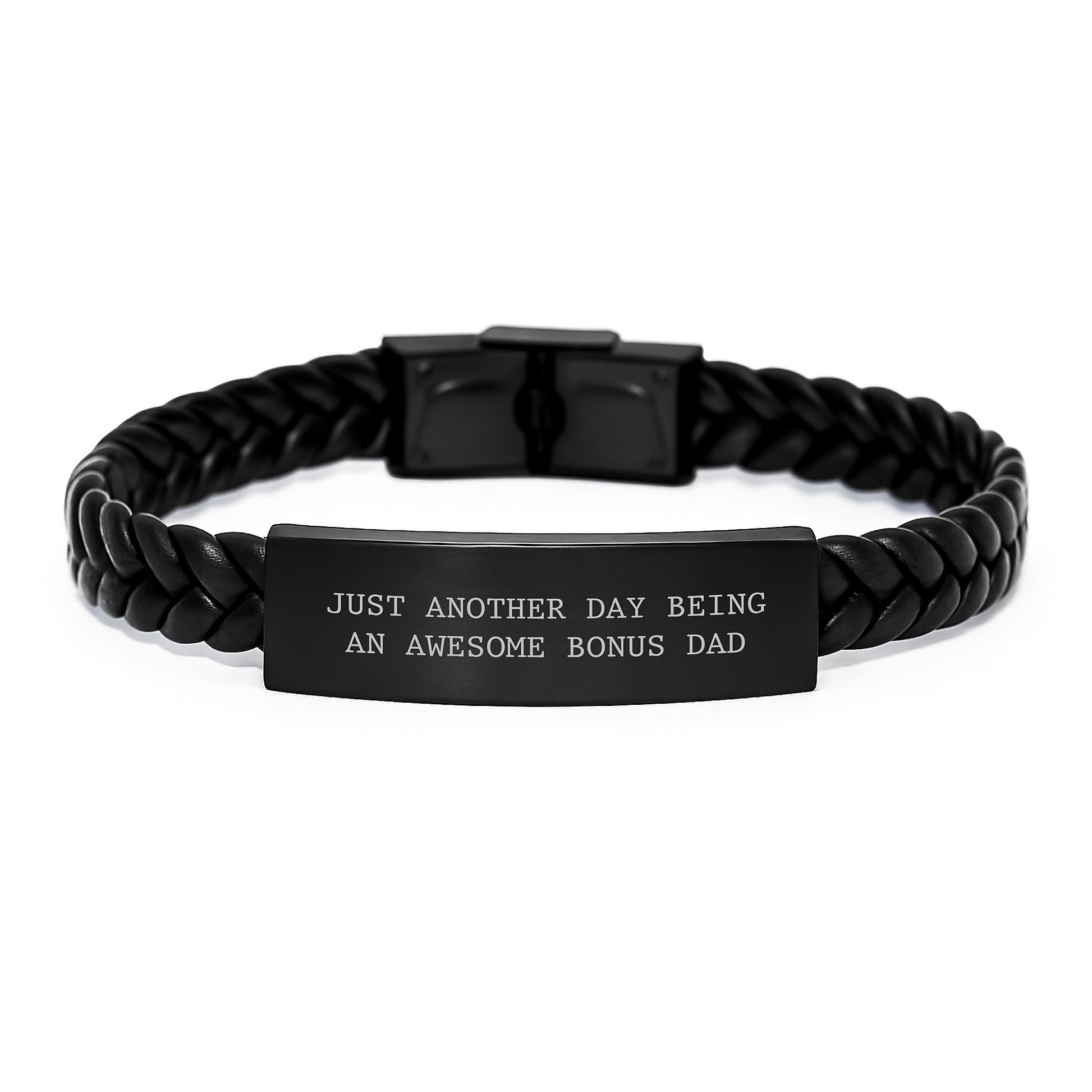Funny Bonus Dad Gifts for Men - Just Another Day Being An Awesome Bonus Dad Interlaced Leather Bracelet for Mom's Unique Mother's Day Unique Gifts from Dad - Image 1