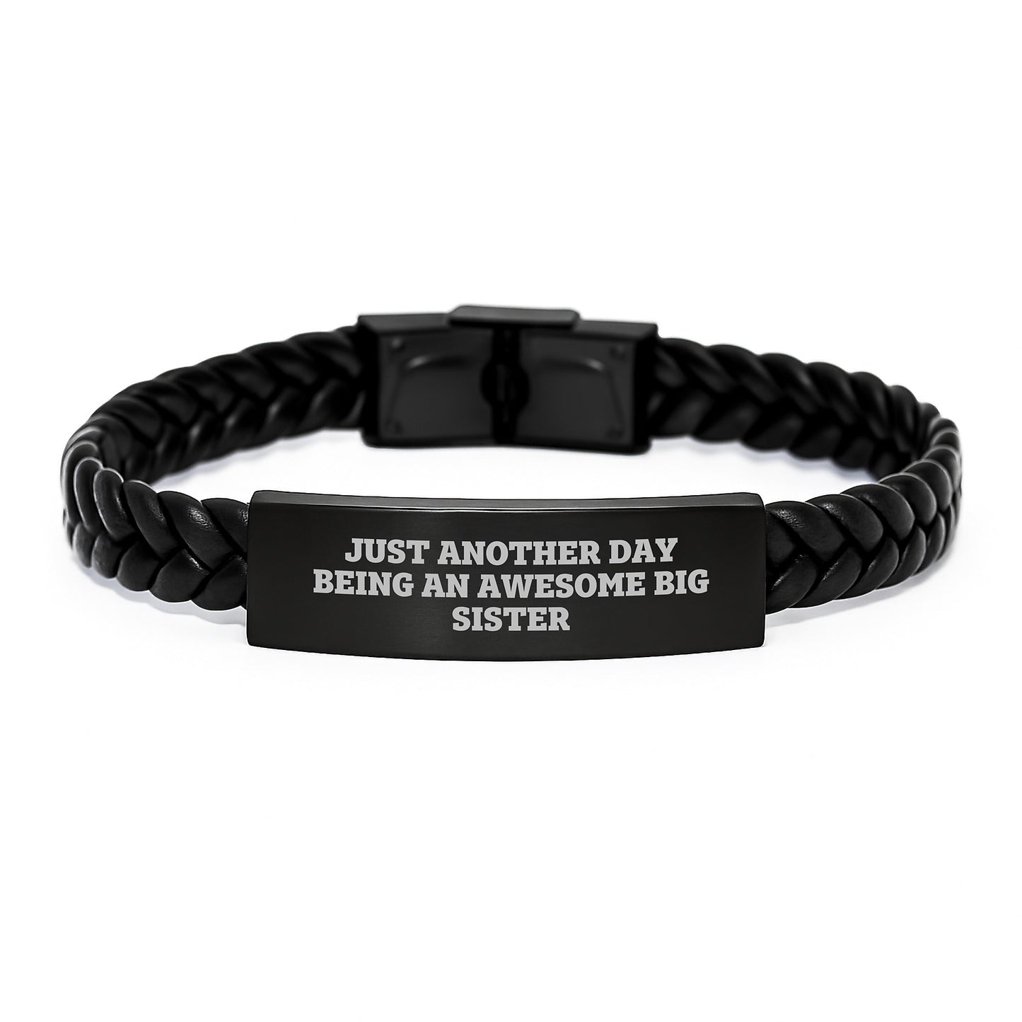 Funny Big Sister Gifts from Family, Big Sister Interlaced Leather Bracelet - Just Another Day Being An Awesome Big Sister - Image 1