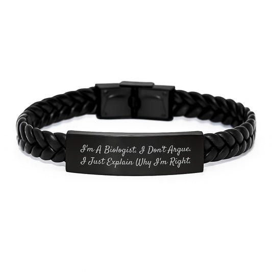 Funny Biologist Gifts from Men for Christmas - Interlaced Leather Bracelet with 'I'm A Biologist' Quote - Image 1