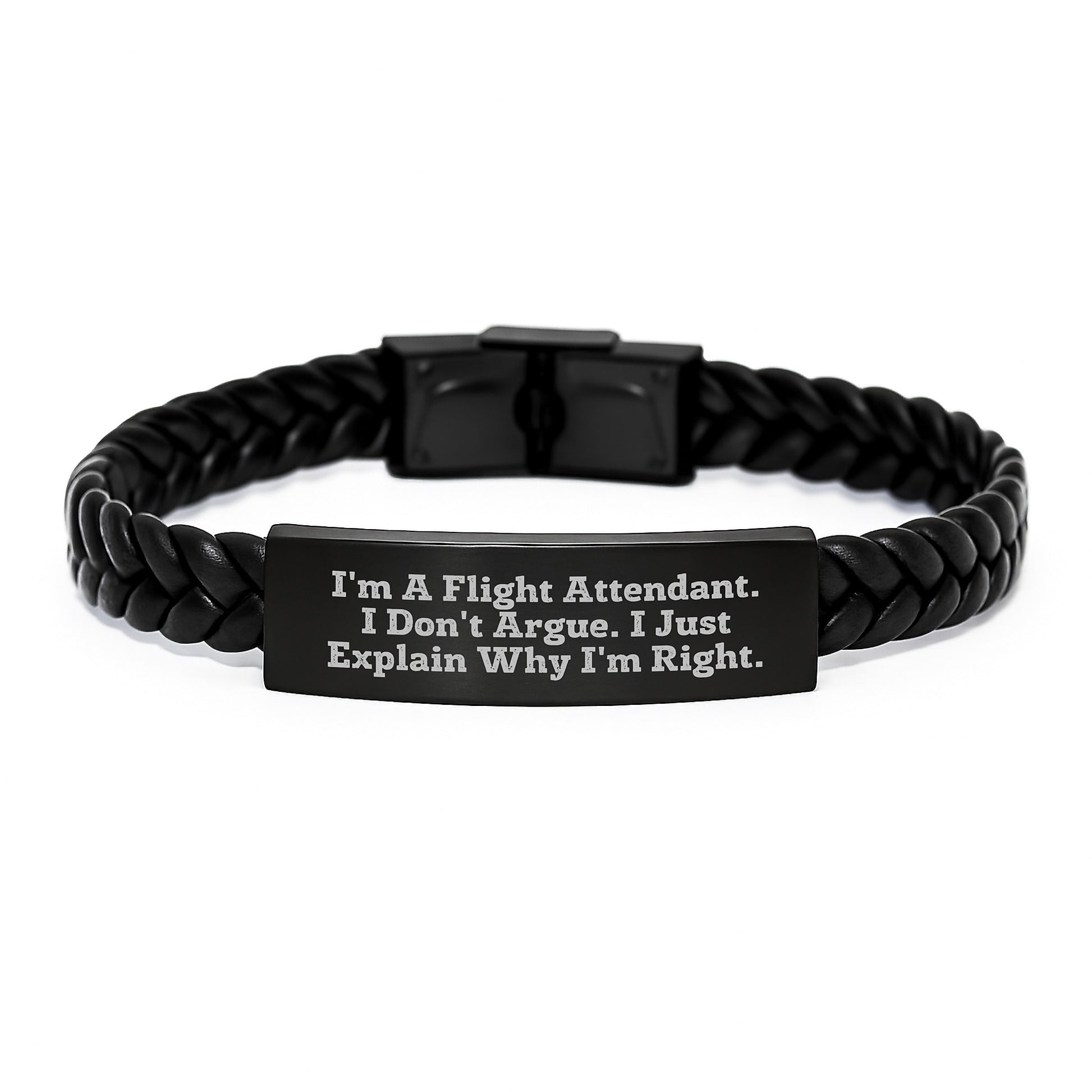 Funny Flight Attendant Gifts for Men, Engraved Interlaced Leather Bracelet Gift from Friends, Stainless Steel PU Leather Holiday Unique Christmas Memorable Presents - Image 1