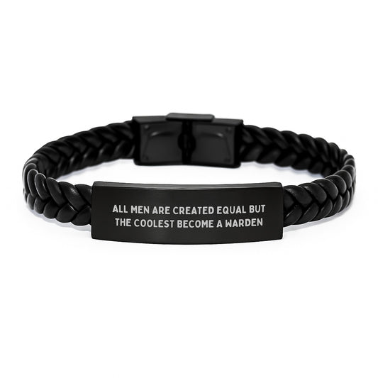Funny Warden Gifts, Interlaced Leather Bracelet for Men, Birthday Unique Gifts from Friends to Warden, Inspirational Quote - \ - Image 1