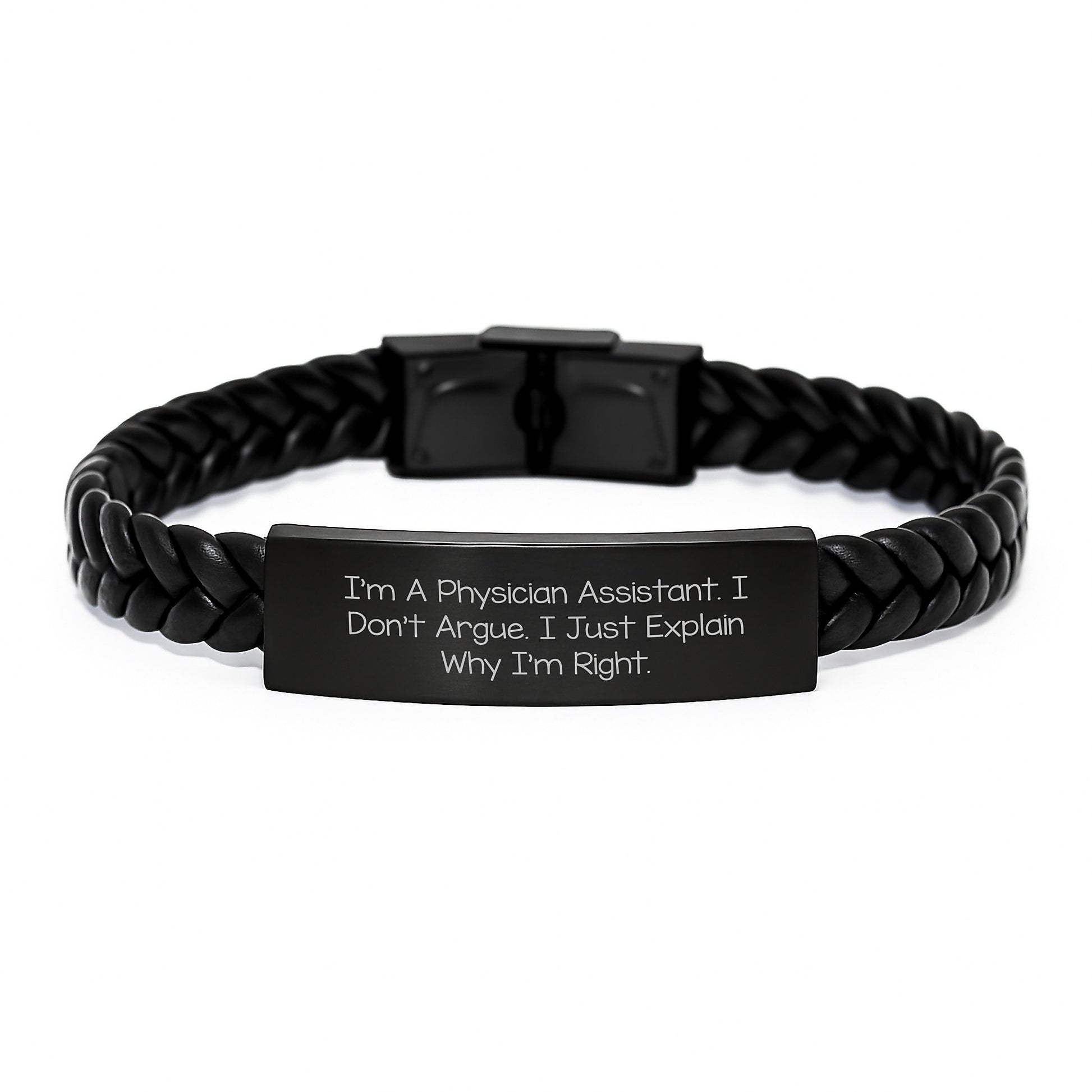 Funny Physician Assistant Gifts for Men, Interlaced Leather Bracelet with Stainless Steel Engraving, Gifts from Friends to Celebrate Graduation Success - 'I'm Right' PA Charm - Image 1