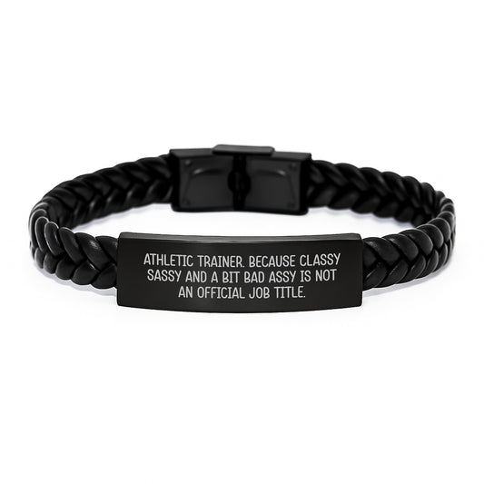 Gifts for Athletic Trainers, Classy Sassy and a Bit Fearlessy Interlaced Leather Bracelets, Funny Quote Christmas Unique Gifts from Friends to Men - Image 1