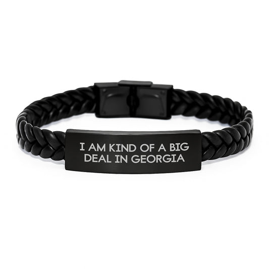 Unique Gifts from Georgia, I Am Kind Of A Prime Selection In Georgia Engraved Interlaced Leather Bracelet for Men Graduation - Image 1