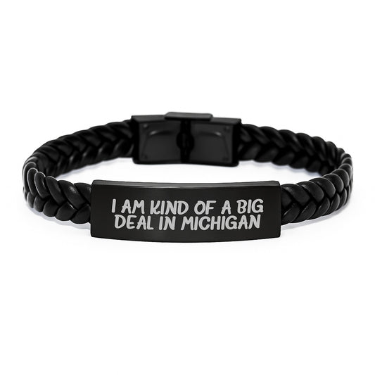 Michigan Lover's Humorous Interlaced Leather Bracelet Gifts for Men Women Friends Family Valentine's Unique Gifts from Michigan - Image 1