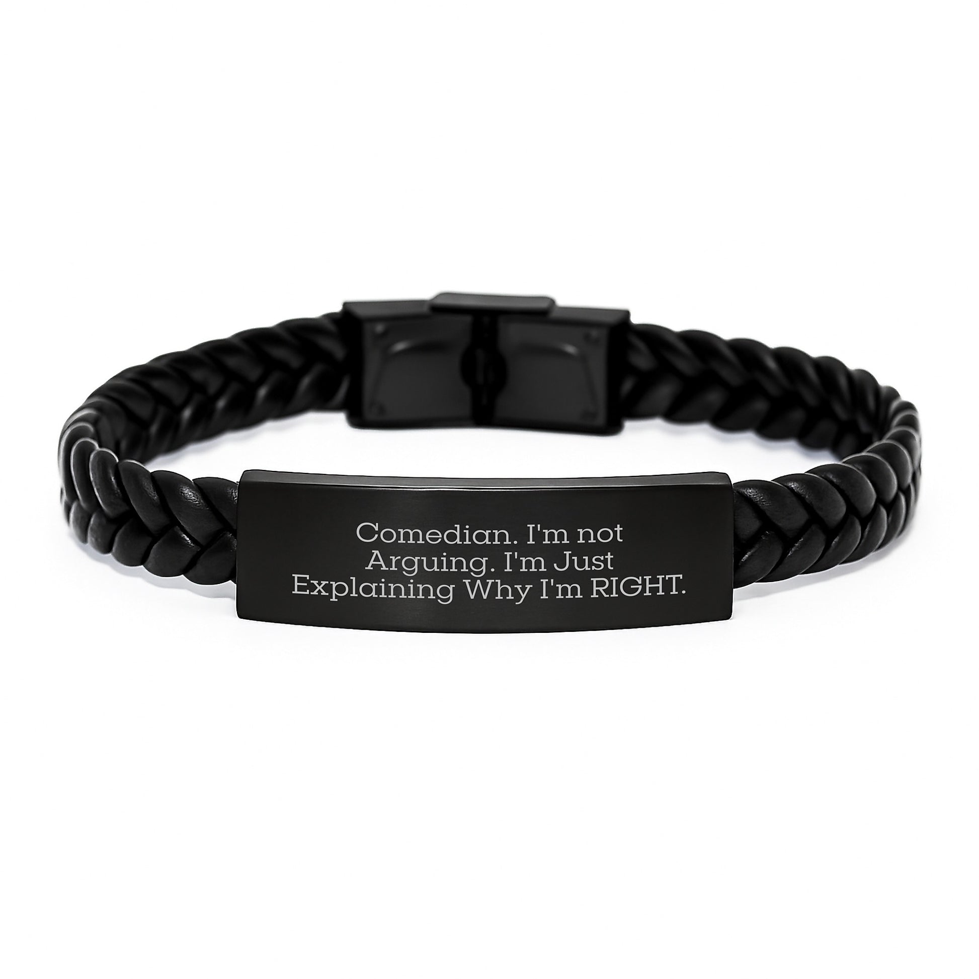Comedian Gifts for Him, Funny Interlaced Leather Bracelet, 'I'm Not Arguing. I'm Just Explaining Why I'm Right.' Engraved Stainless Steel Graduation Unique Gifts for Comedian Friends - Image 1