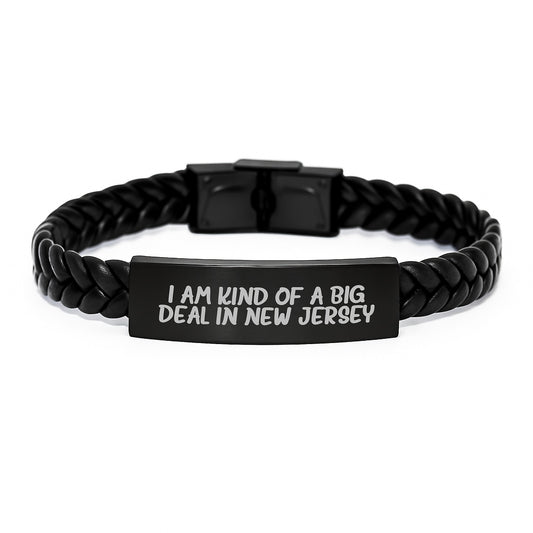 GIFTS FROM NEW JERSEY, 'I Am Kind Of A Prime Selection In New Jersey' Funny Quote Interlaced Leather Bracelet, Unique Father's Day Unique Gifts for Men from New Jersey - Image 1