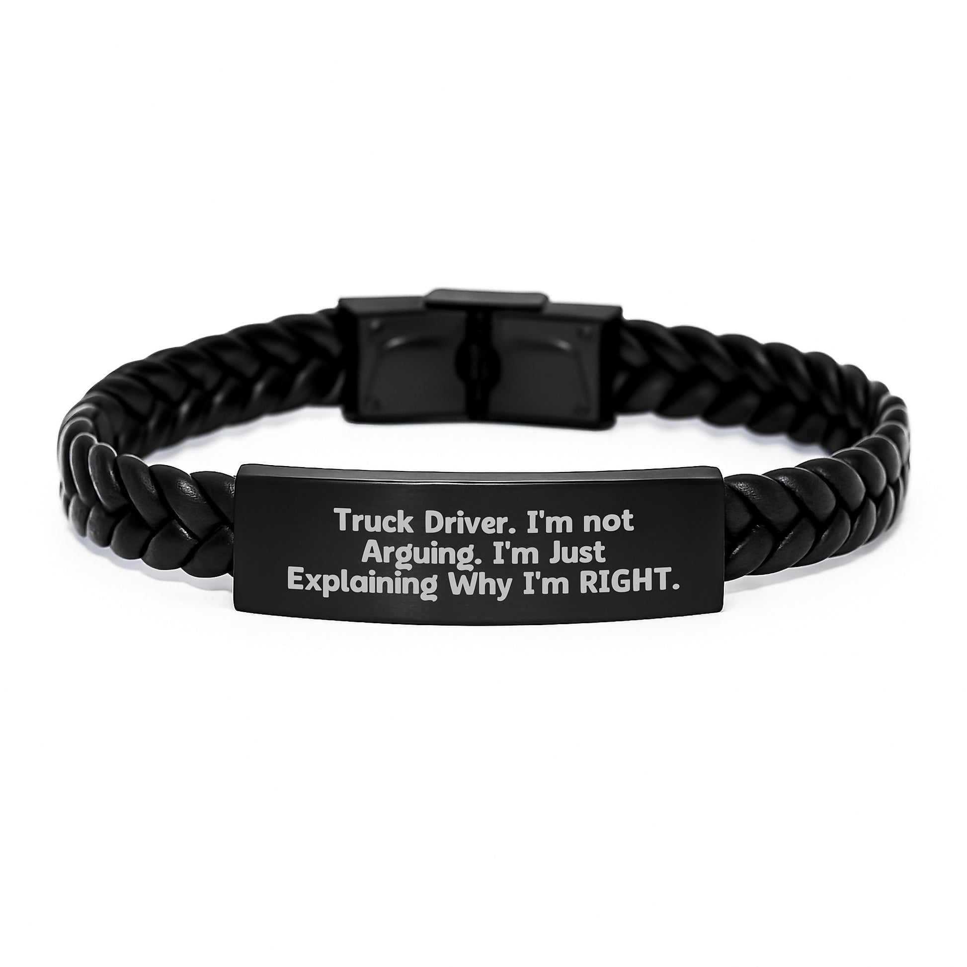 Funny Truck Driver Gifts for Men - 'I'm Not Arguing. I'm Just Explaining Why I'm Right.' Interlaced Leather Bracelet, Gifts from Friends to Coworkers, Graduation Unique Gifts for Truck Drivers - Image 1