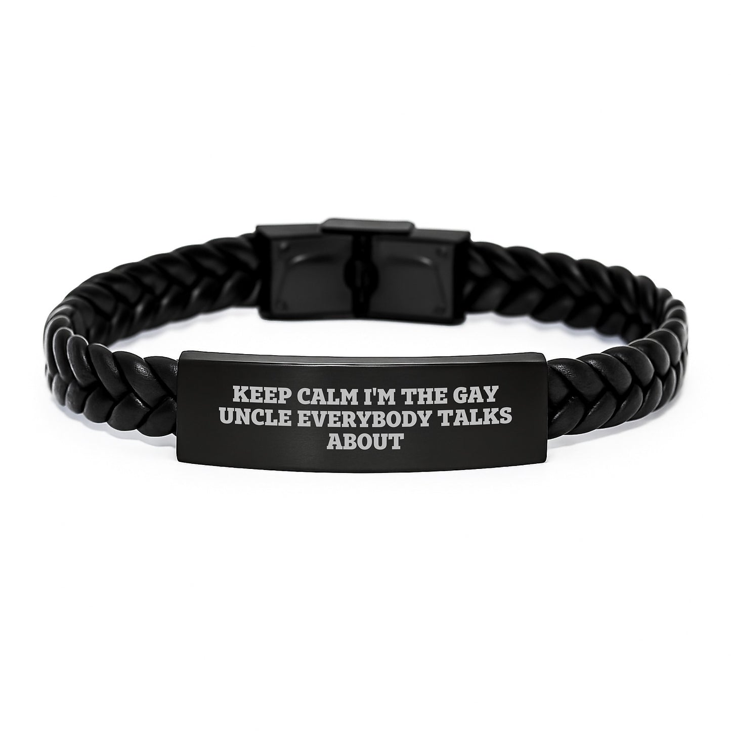 Funny Uncle Gifts for Him, Keep Calm I'm The Gay Uncle Everybody Talks About Interlaced Leather Bracelet - Image 1