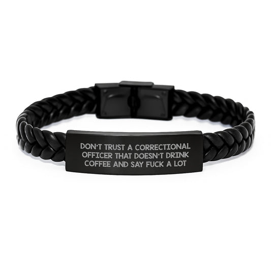 Funny Correctional Officer Gift for Men - Gifts from Friends, Funny Correctional Officer Quote Interlaced Leather Bracelet, Correctional Officer Christmas Unique Gifts - Image 1