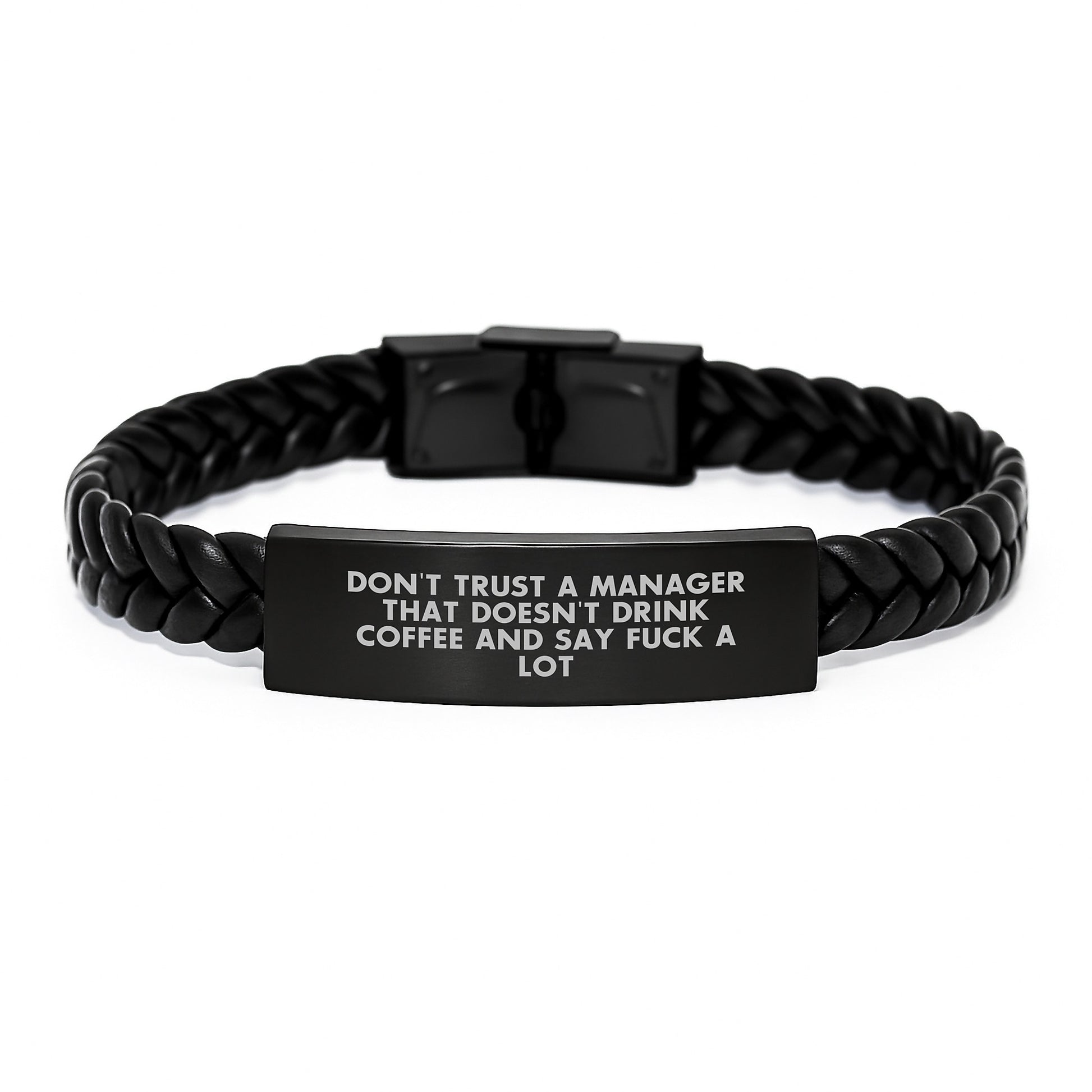 Funny Manager Gifts from Men to Their Boss, 'Don't Trust A Manager', Interlaced Leather Bracelet for Men - Christmas Unique Presents - Image 1