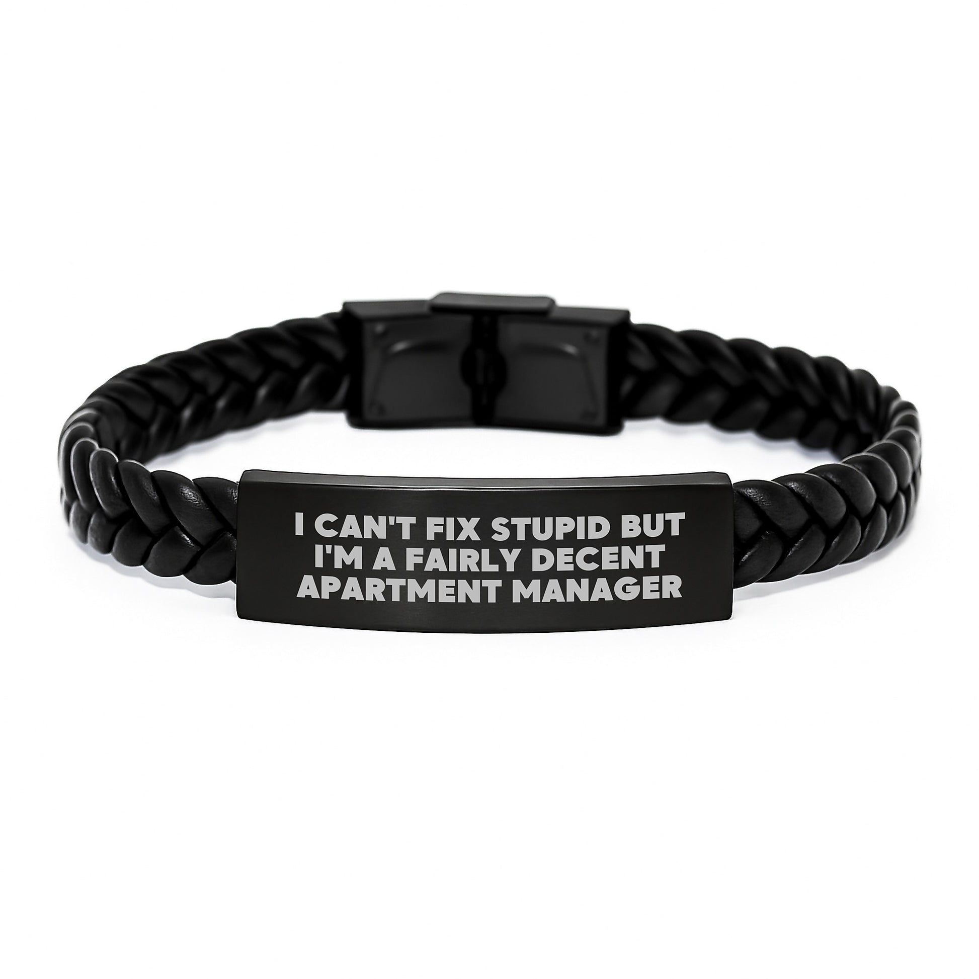 Funny Apartment Manager Gifts for Men - I Can't Fix Stupid But I'm A Fairly Decent - Interlaced Leather Bracelet for Graduation Unique Gifts - Image 1