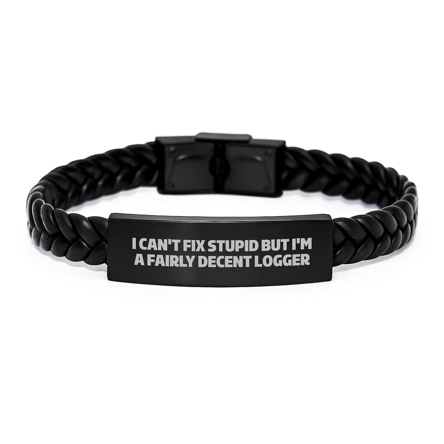 Funny Logger Gifts for Men, Interlaced Leather Bracelet with Stainless Steel Engraving, Graduation Unique Presents from Friends or Family - Image 1