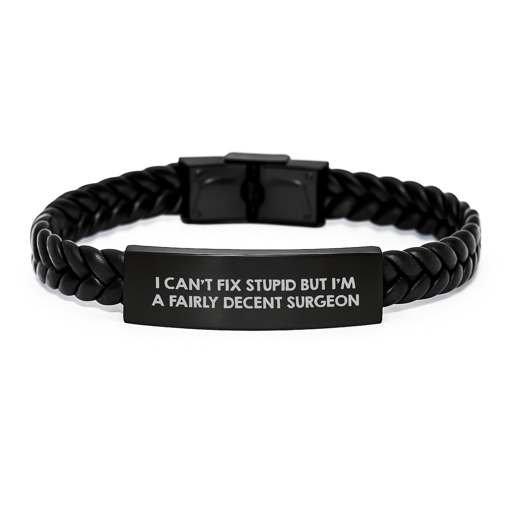 Funny Surgeon Gifts from Men to Women Friends - I Can't Fix Stupid Interlaced Leather Bracelet Christmas Unique Presents - Image 1