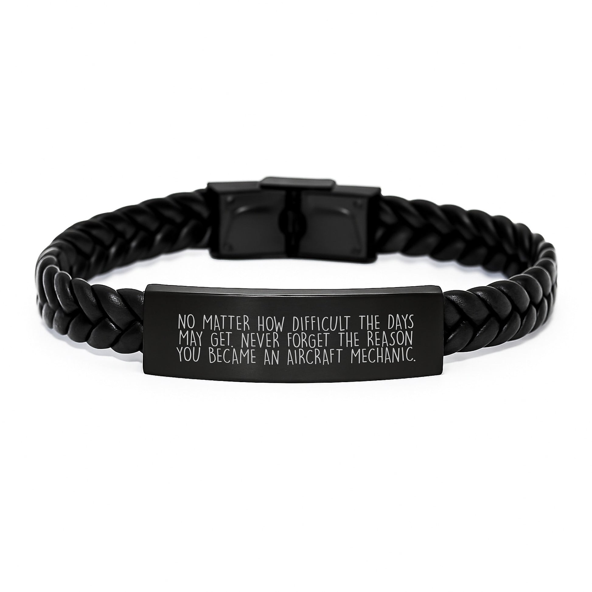 Aircraft Mechanic Engraved Interlaced Leather Bracelet Gifts for Men from Family - Image 1