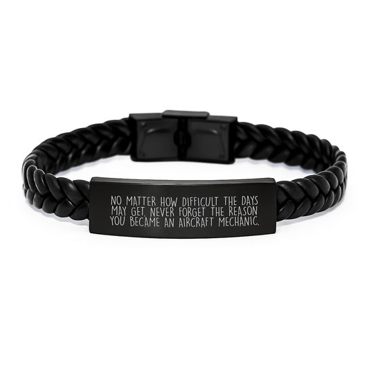Aircraft Mechanic Engraved Interlaced Leather Bracelet Gifts for Men from Family - Image 1