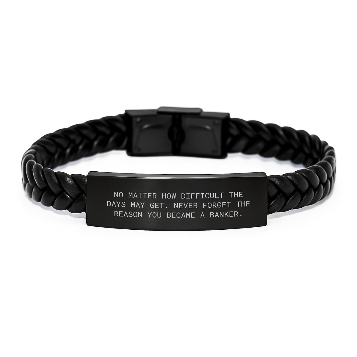 Graduation Unique Gifts for Banker, Inspirational Quote Interlaced Leather Bracelet, Gifts from Friends, Family, Coworkers, for Men, Women, Bankers, Stainless Steel and PU Leather, Engraved - Image 1