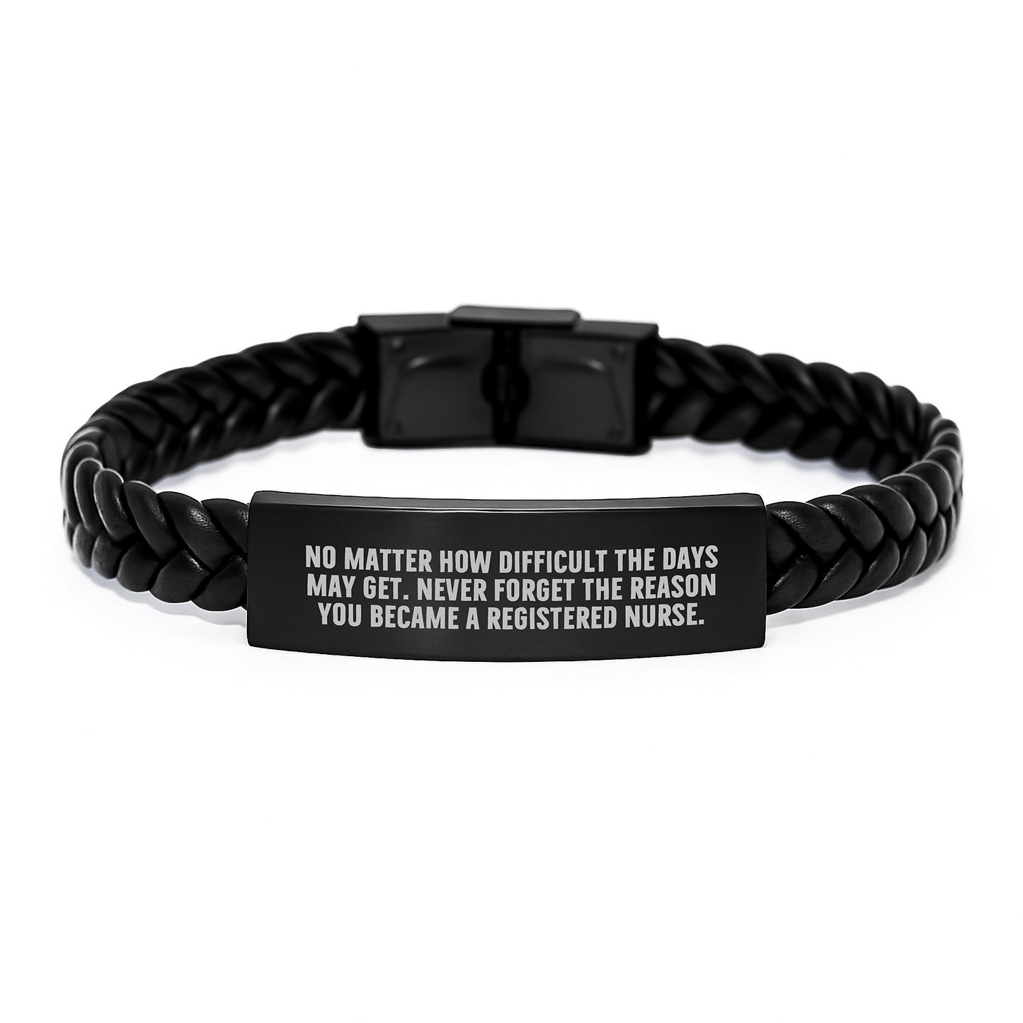 Registered Nurse Inspirational Interlaced Leather Bracelet, Gifts from Family for Graduation Unique Gifts, Never Forget the Reason You Became a RN, Stainless Steel and PU Leather - Image 1