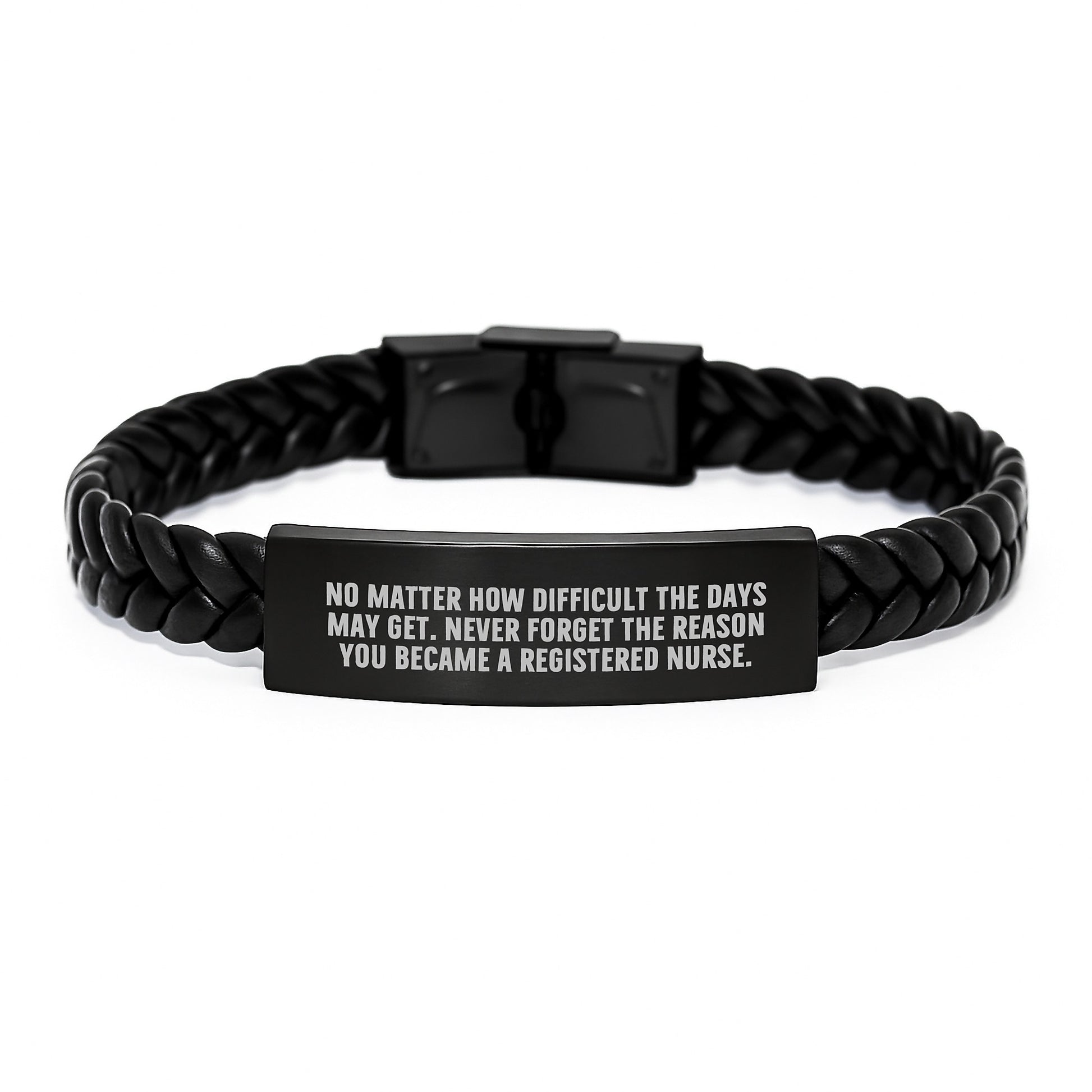 Registered Nurse Inspirational Interlaced Leather Bracelet, Gifts from Family for Graduation Unique Gifts, Never Forget the Reason You Became a RN, Stainless Steel and PU Leather - Image 1