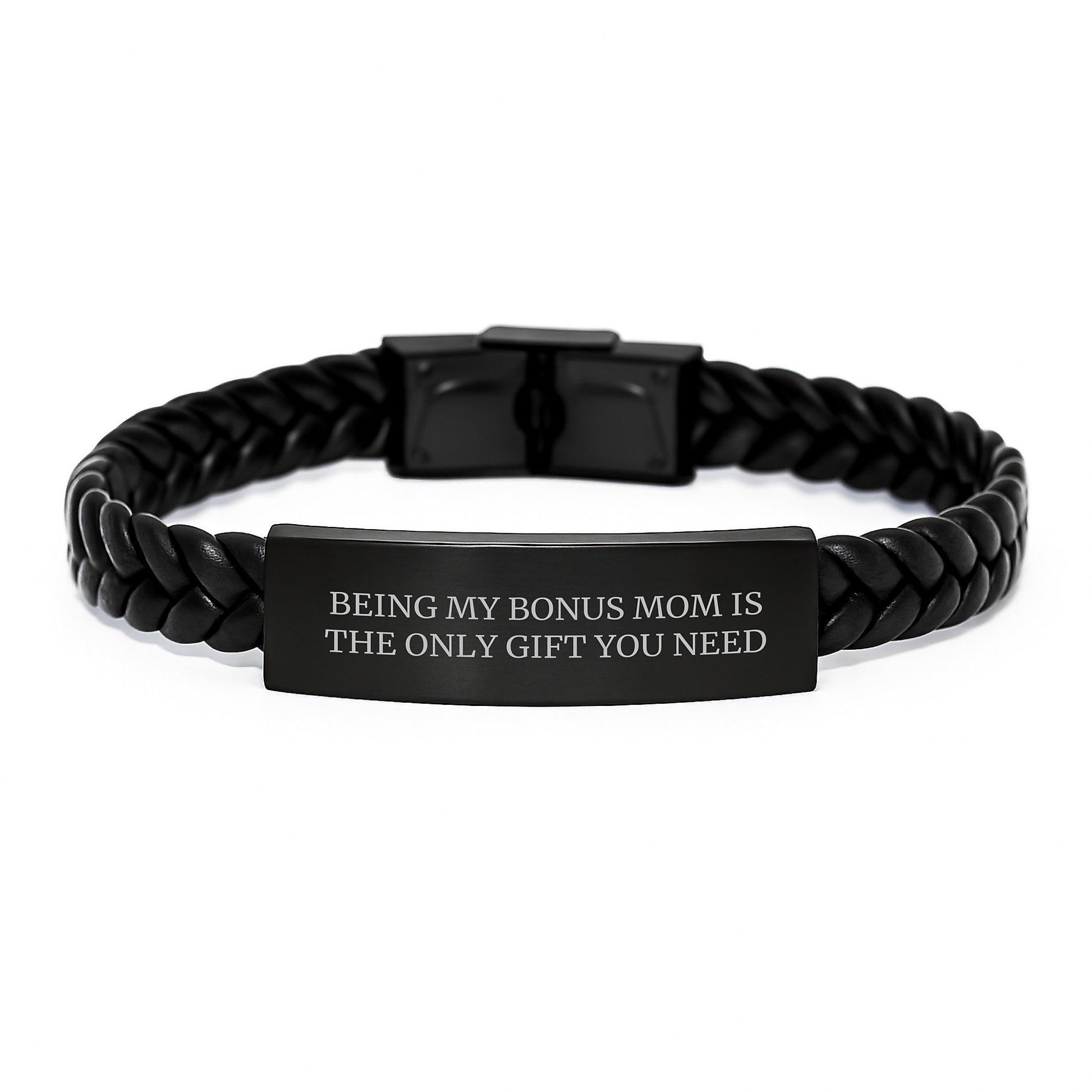Funny Bonus Mom Gifts, Interlaced Leather Bracelet for Bonus Mom, 'Being My Bonus Mom Is The Only Gift You Need' Quote, Graduation Unique Gifts for Her from Men - Image 1