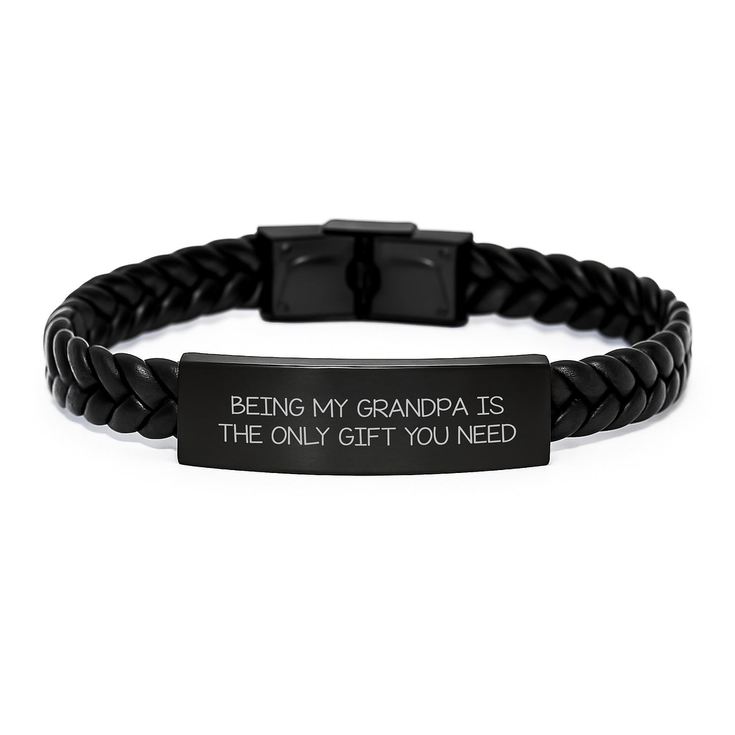 Funny Grandpa Gifts for Him - Being My Grandpa Is The Only Gift You Need Interlaced Leather Bracelet for Men, Stainless Steel and PU Leather, Graduation Unique Gifts from Family - Image 1