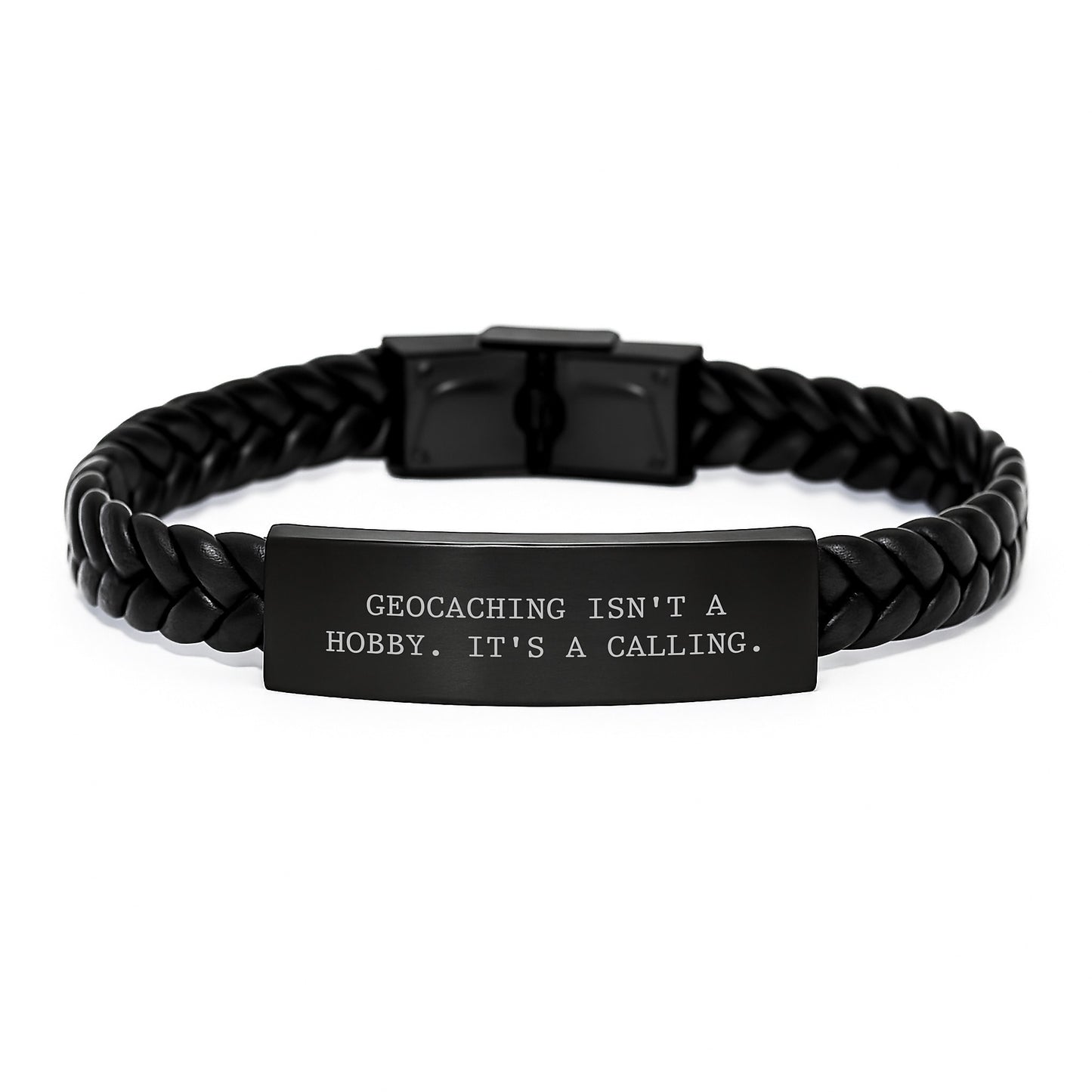 Geocaching Enthusiasts' Calling Gift, Interlaced Leather Bracelet for Graduation, 'Geocaching Isn't A Hobby. It's A Calling.' Quote, Gifts from Family to Friends, Gifts for Geocaching Lovers - Image 1