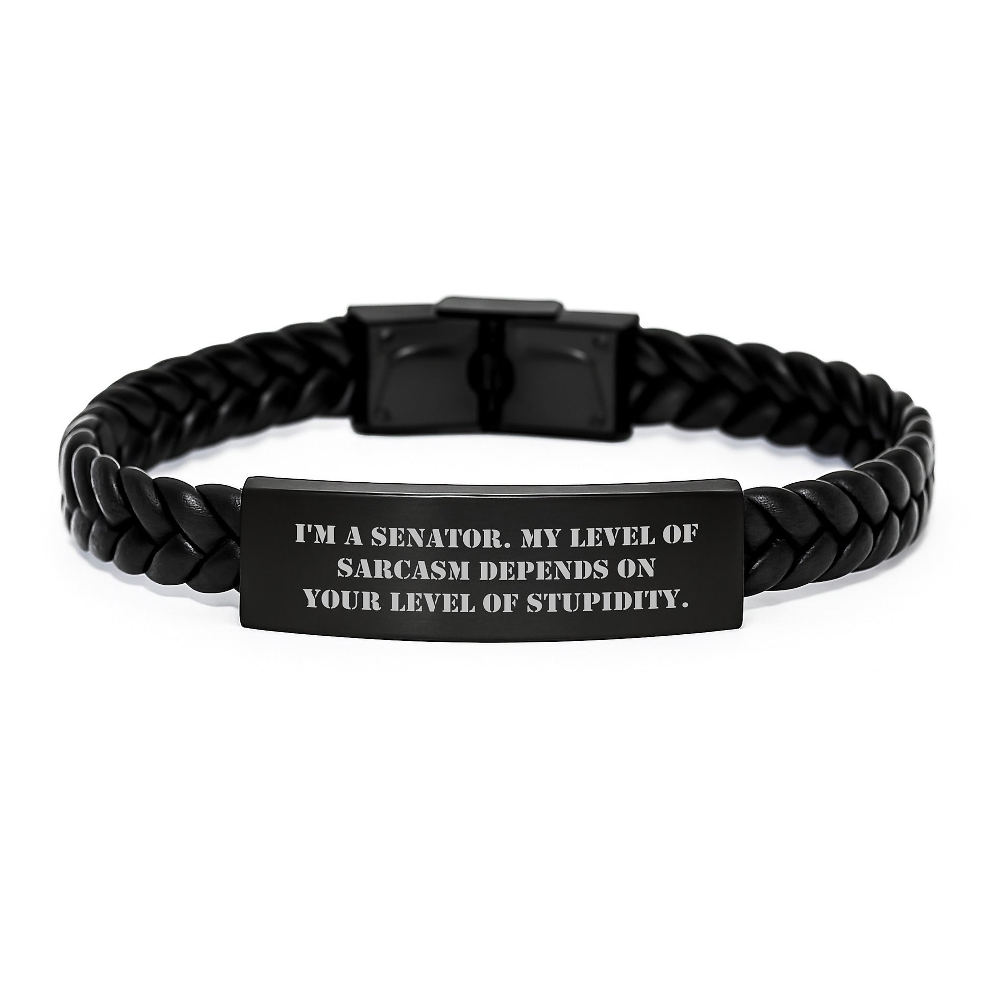 Senator Sarcasm Humor Interlaced Leather Interlaced Gift for Men from Friends and Family - Image 1