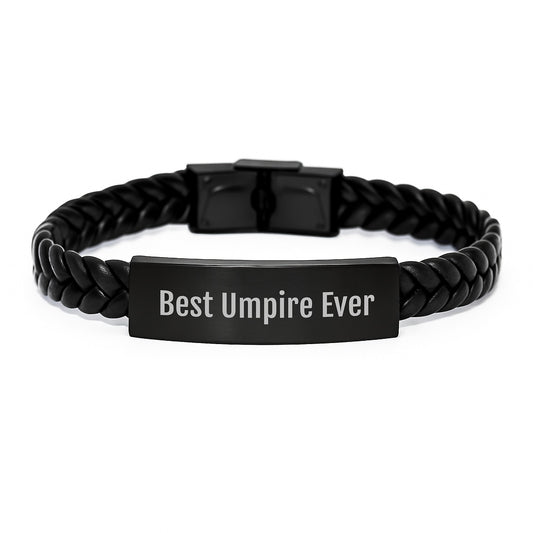 Funny Umpire Gifts for Friends, Interlaced Leather Bracelet with 'Best Umpire Ever' Quote, Unique Christmas Unique Gifts from Men to Umpire Lovers, Umpire Accessory - Image 1