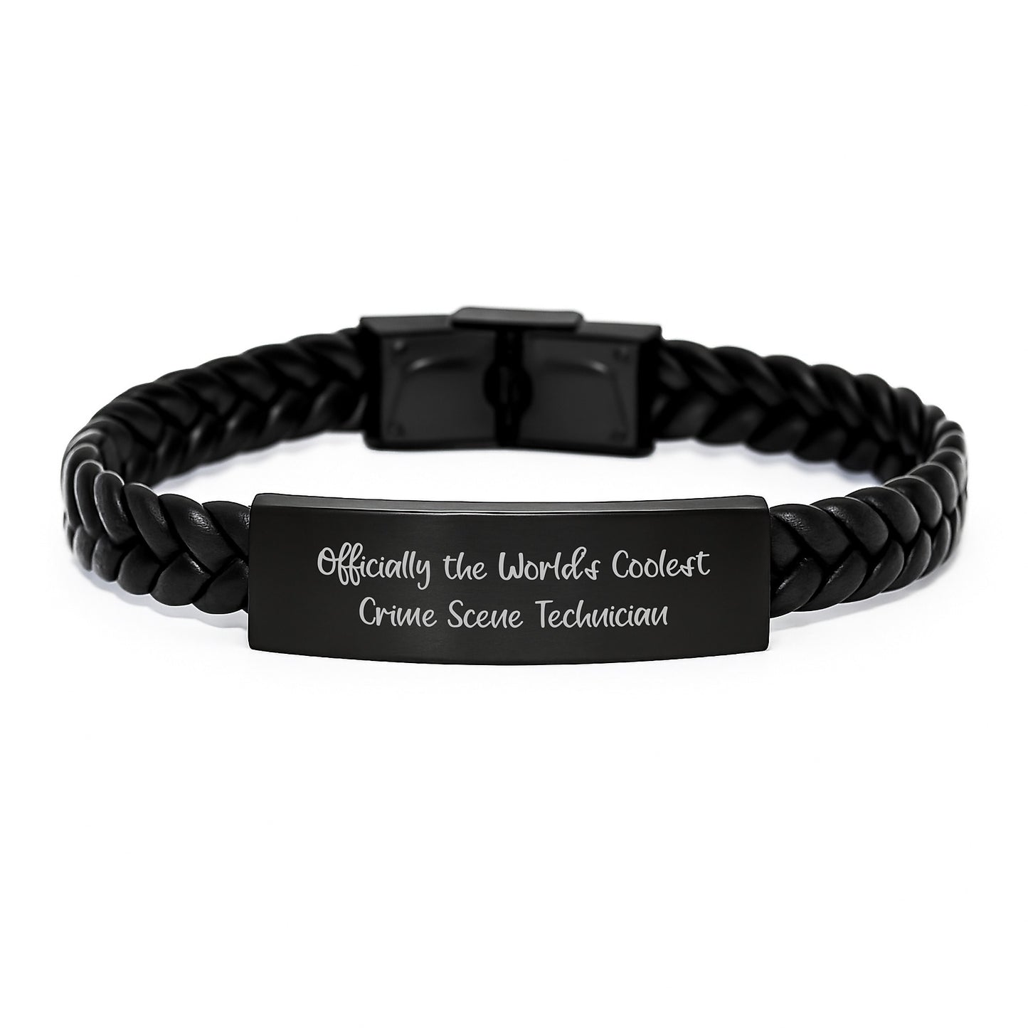 Funny Crime Scene Technician Gifts for Men, 'Officially The World's Coolest' Interlaced Leather Bracelet for Graduation Unique Gifts from Family to Boys - Image 1