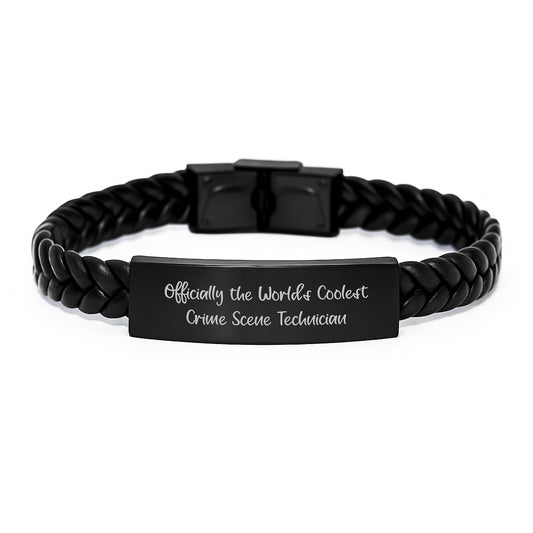Funny Crime Scene Technician Gifts for Men, 'Officially The World's Coolest' Interlaced Leather Bracelet for Graduation Unique Gifts from Family to Boys - Image 1