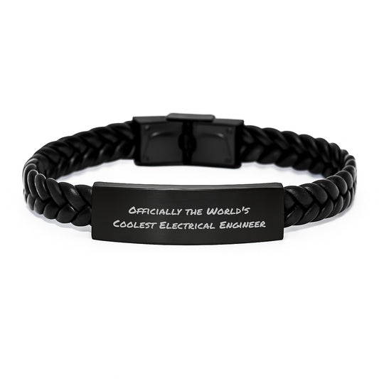 Gifts from Friends for the World's Coolest Electrical Engineer, Graduation Unique Gifts, Electrical Engineer Interlaced Leather Bracelet - Funny Quote - Image 1