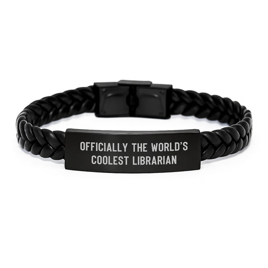 Librarian Gifts, Funny Quote, Interlaced Leather Birthday Unique Gift for Friends from Coworkers, 'Officially The World's Coolest Librarian' for Men and Women - Image 1
