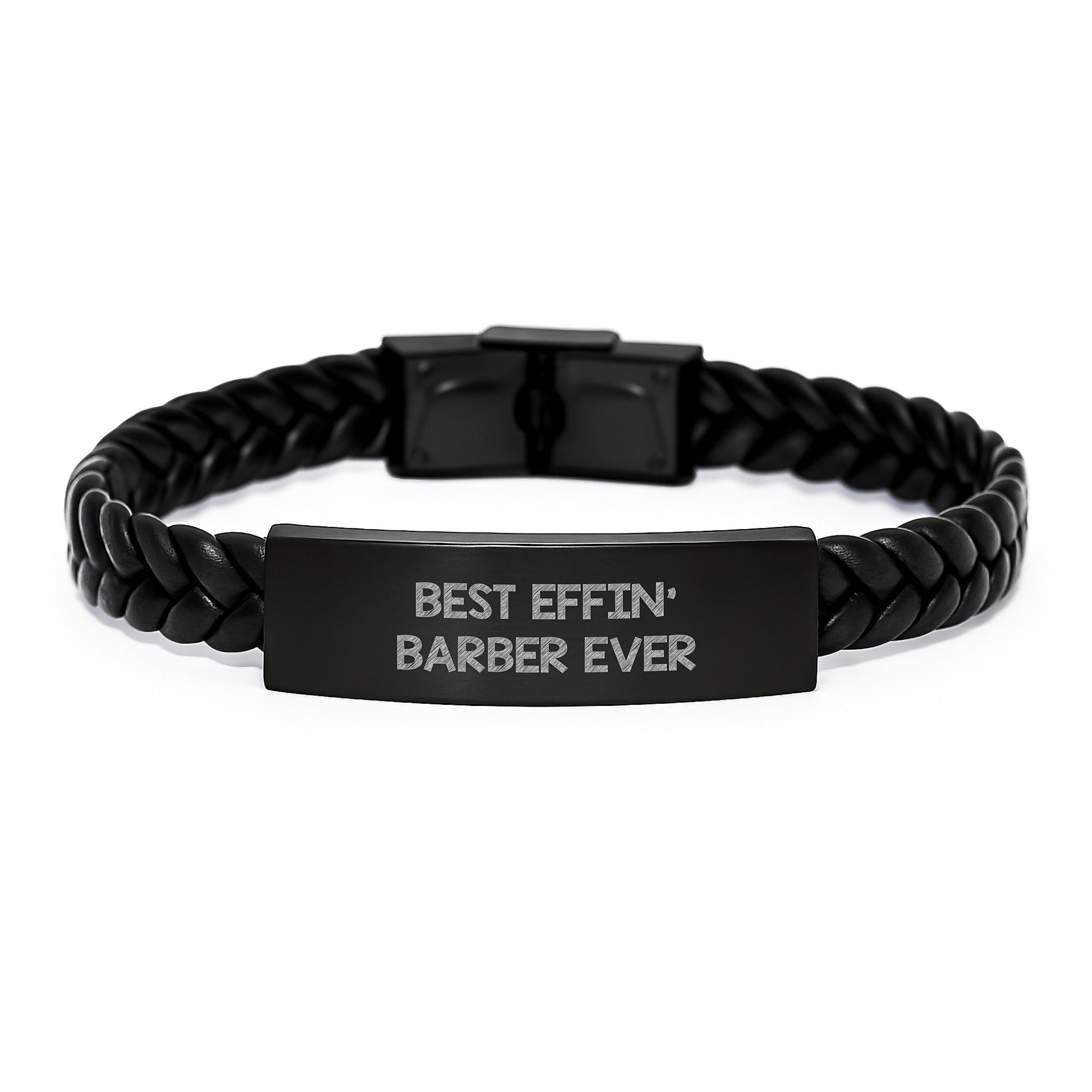 Funny Barber Gifts for Him, Christmas Unique Leather Bracelets for Men, Funny 'Best Effin' Barber Ever' Interlaced Leather Bracelet, Gifts from Friends to Family - Image 1