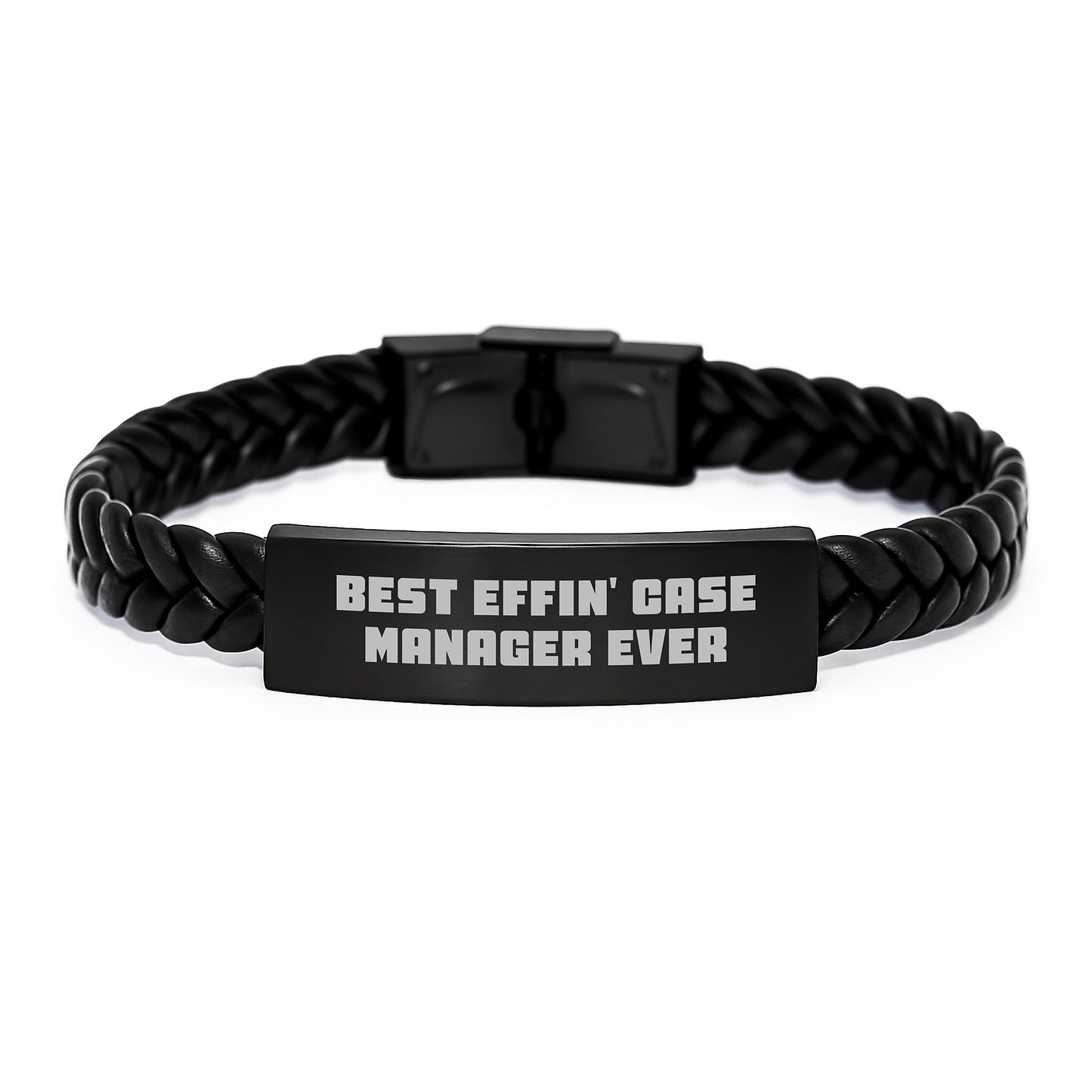 Funny Case Manager Gifts for Men with Best 'Effin' Interlaced Leather Bracelet, Graduation Unique Gifts for Case Manager Coworkers - Image 1