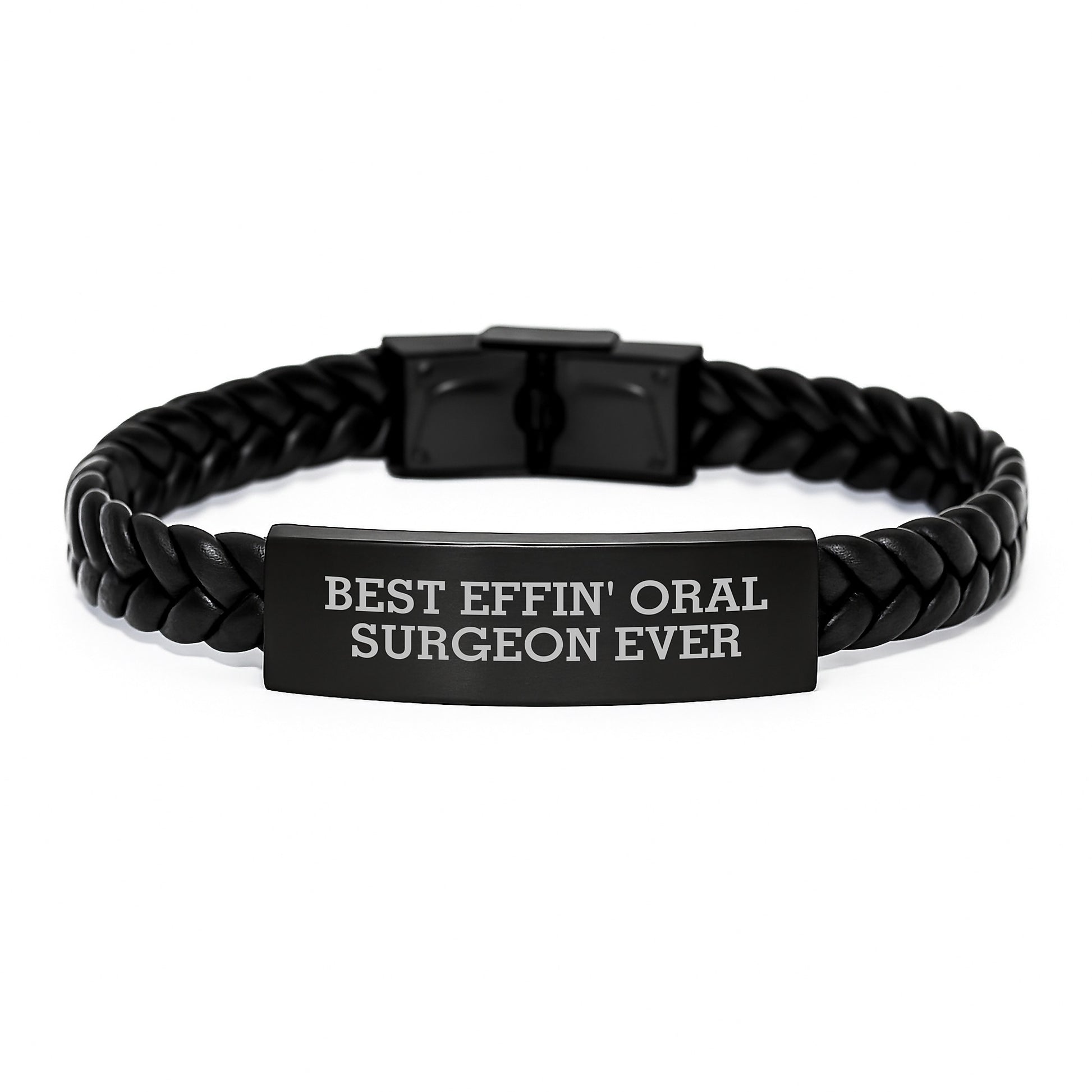Funny Gift Ideas for Oral Surgeon - Best Effin' Oral Surgeon Ever Interlaced Leather Bracelet Gifts from Men for Friends - Birthday Unique Gifts - Image 1